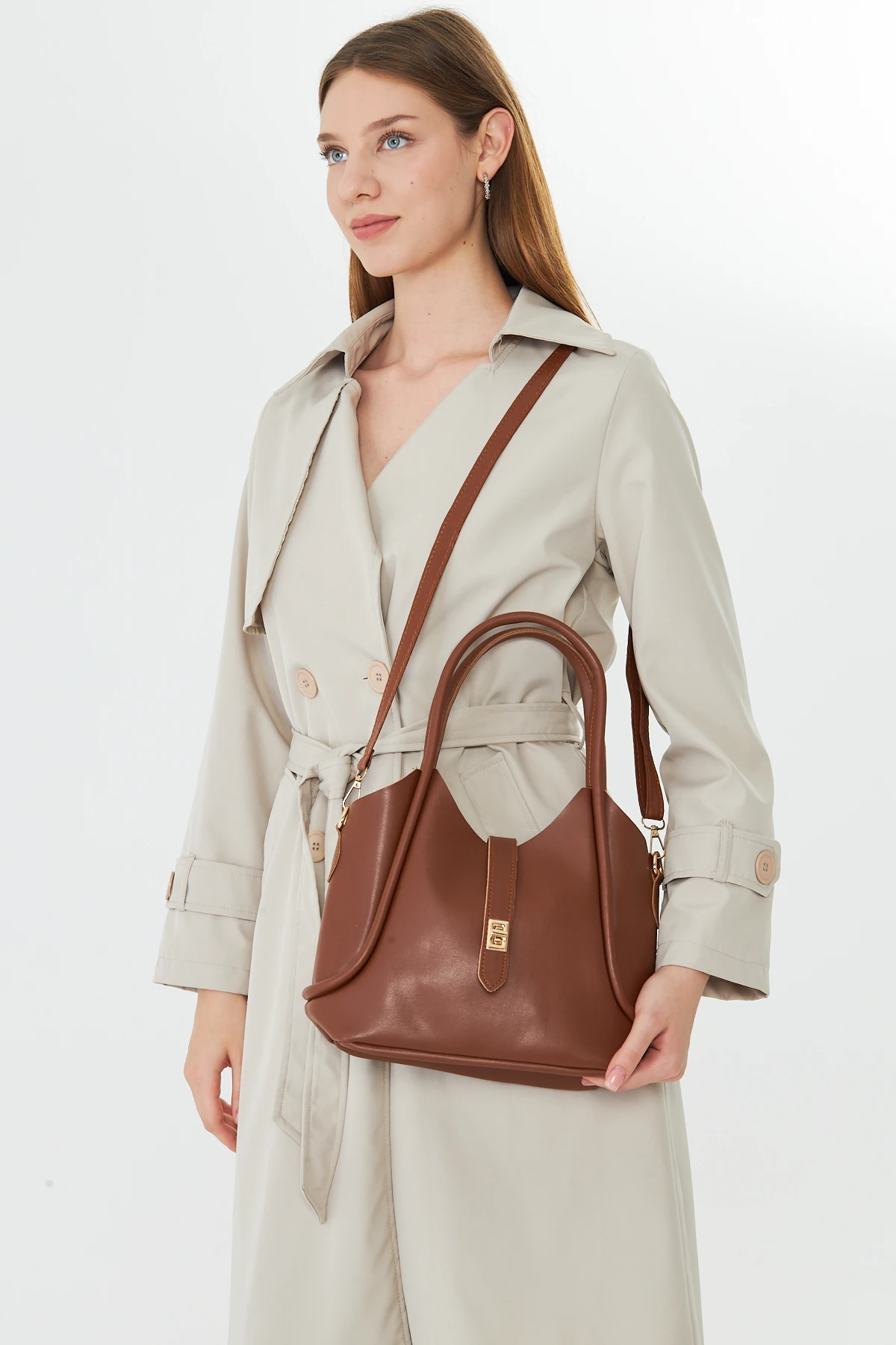 Arlina Çapraz Askılı Yavrulu Kadın Omuz, Kol ve El Çantası - Taba