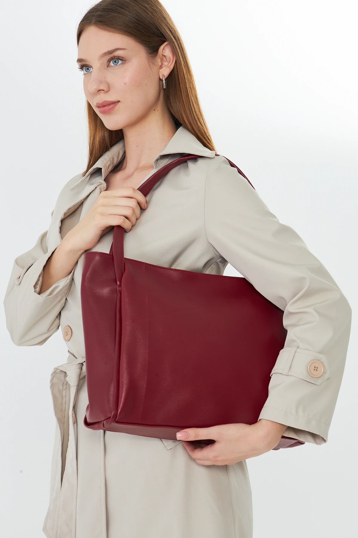 Esmarie Çift Saplı Salaş Kadın Omuz, Kol ve El Çantası - Bordo