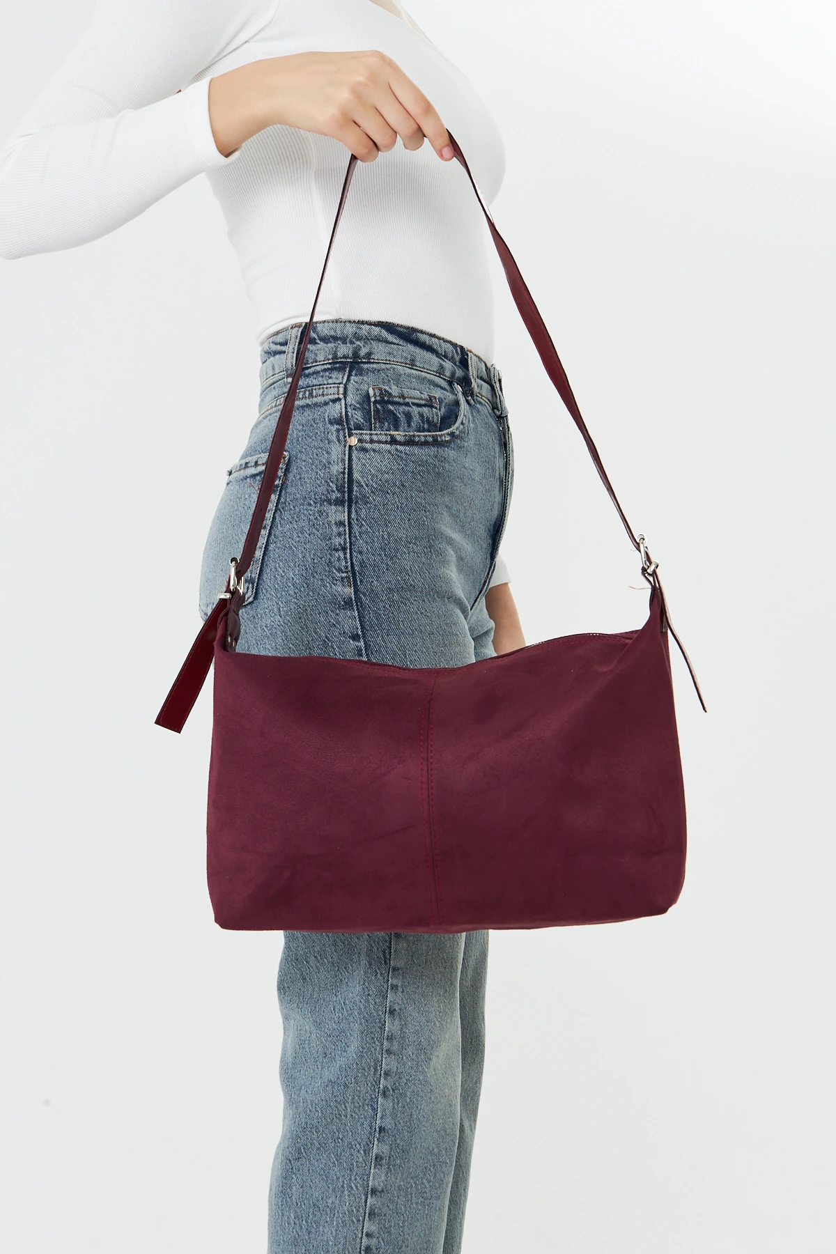 Metro Süet Kadın Omuz, Kol ve El Çantası - Bordo