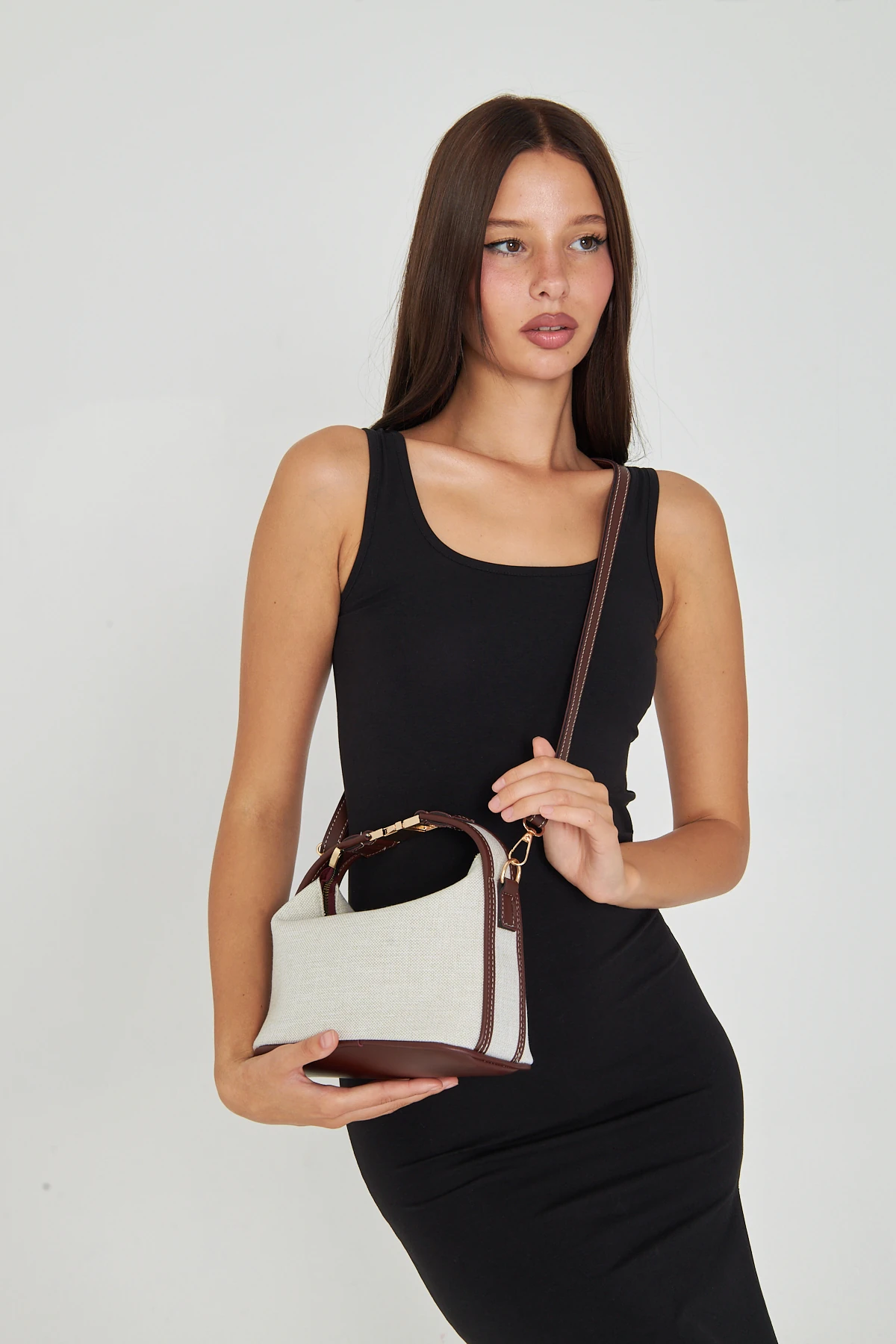 Ravella Kanvas Metal Tokalı Kadın El, Kol ve Omuz Çantası - Bordo