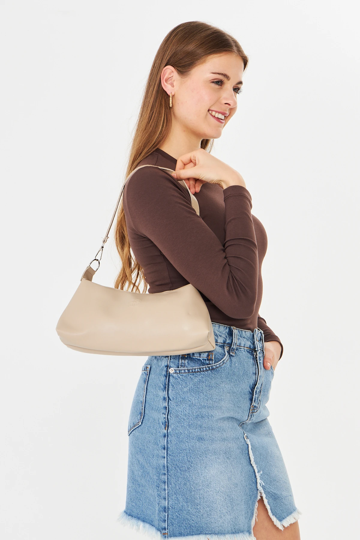 Lumira Mini Baget Kadın Omuz, Kol ve El Çantası - Bej