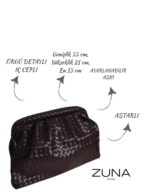 Liora Örgü Detaylı Portföy Kadın Omuz, Kol ve El Çantası - Kahverengi