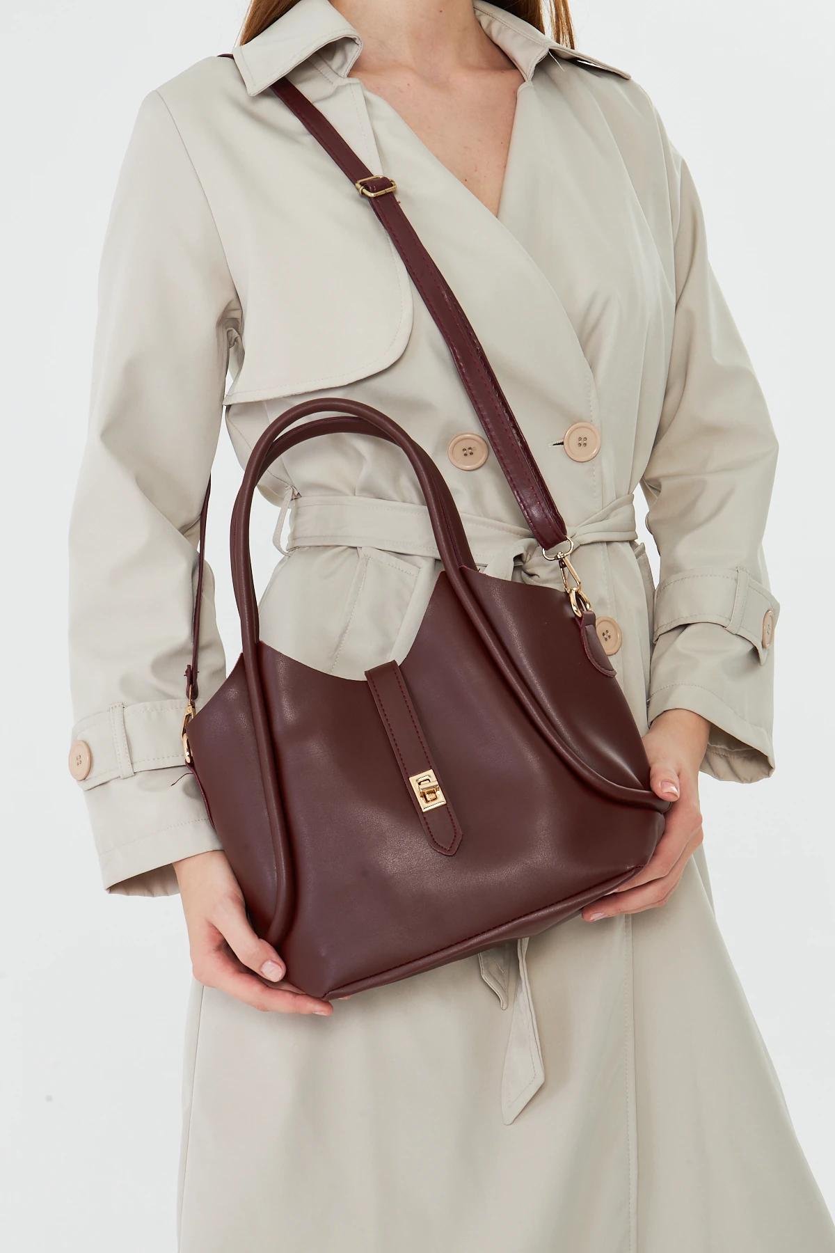 Arlina Çapraz Askılı Yavrulu Kadın Omuz, Kol ve El Çantası - Bordo