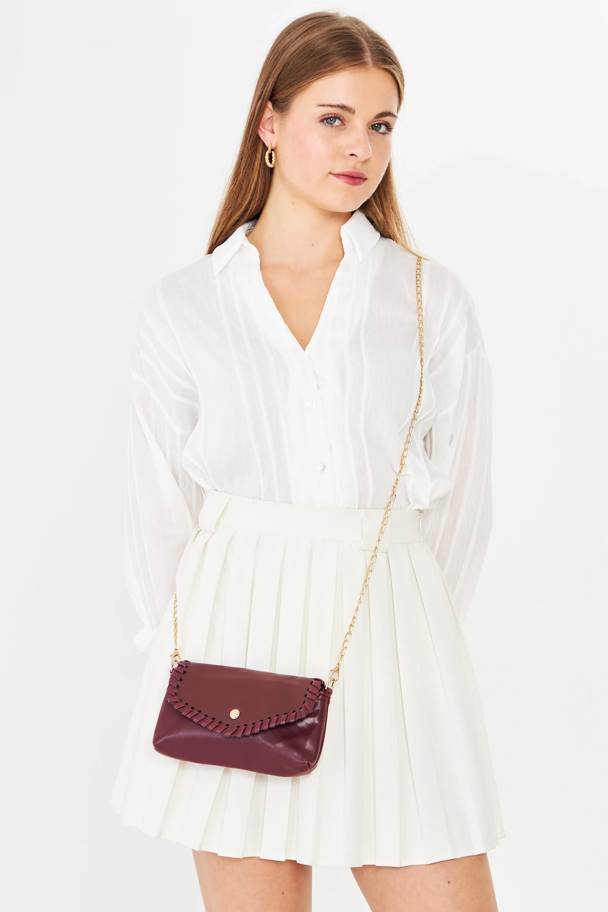 Allegra Zincirli Günlük Mini Kadın Omuz, Kol ve El Çantası - Bordo