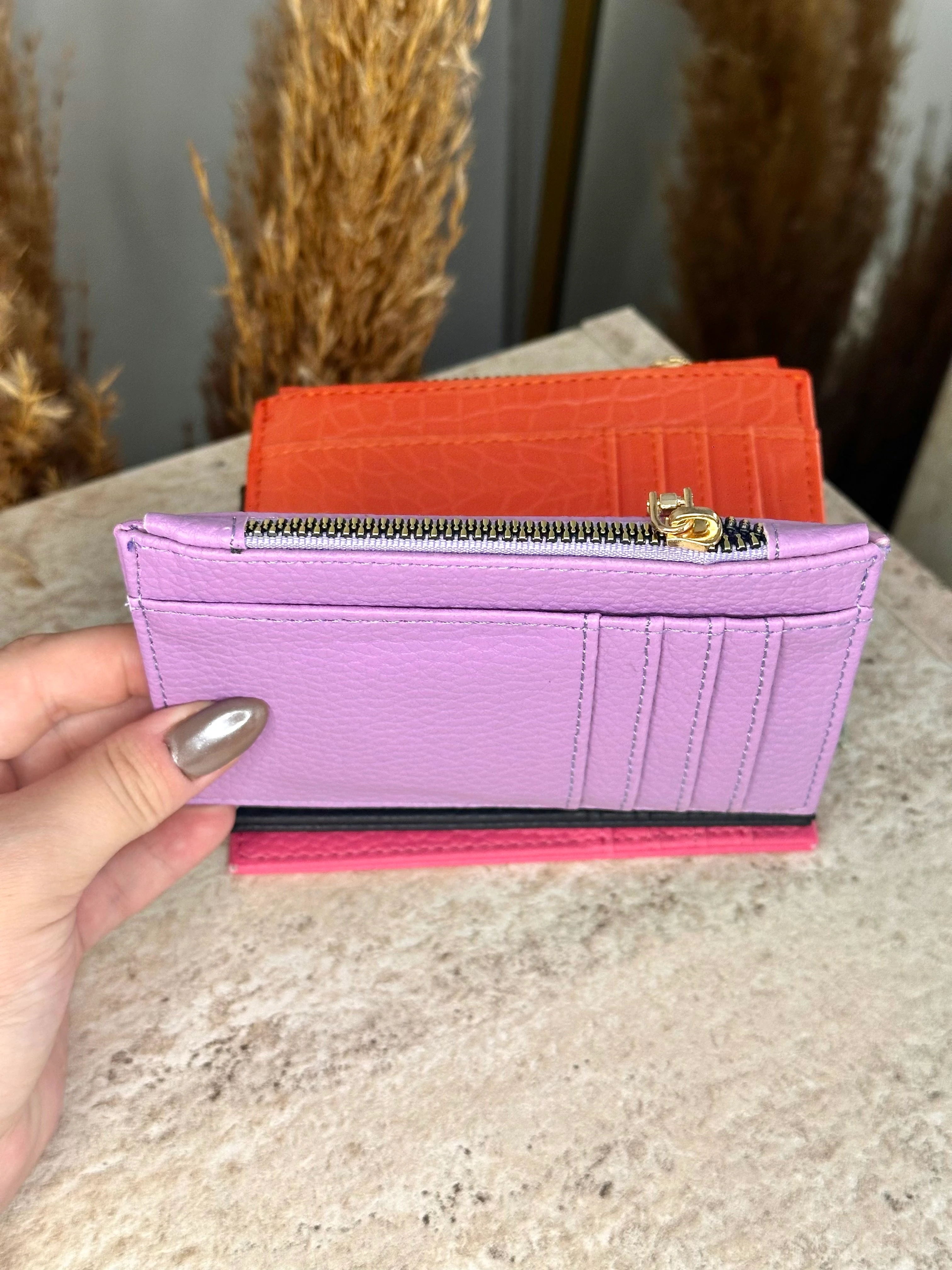 Suni Deri Kadın Kartlık - Fermuarlı Kartlık ve Para Bölmeli - Lila