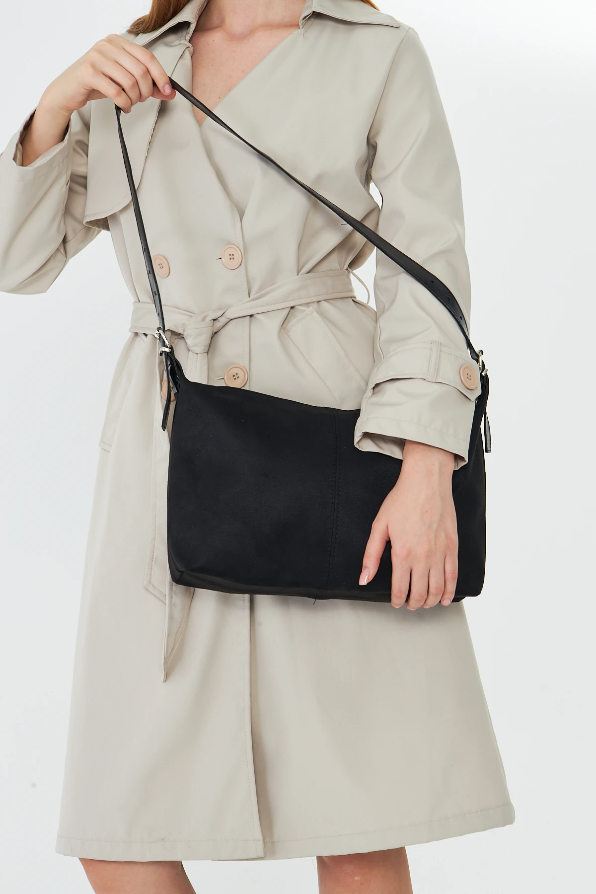 Metro Süet Kadın Omuz, Kol ve El Çantası - Siyah