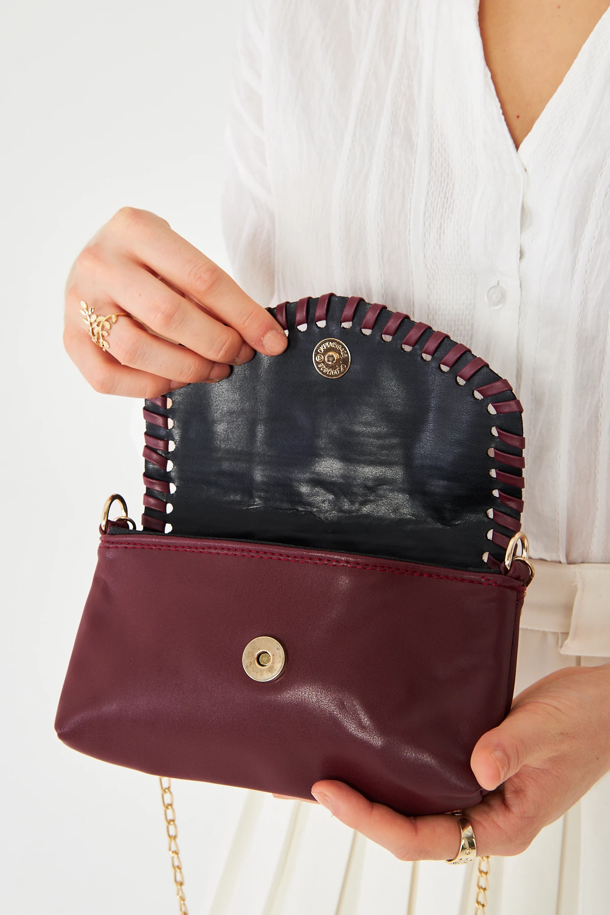 Allegra Zincirli Günlük Mini Kadın Omuz, Kol ve El Çantası - Bordo