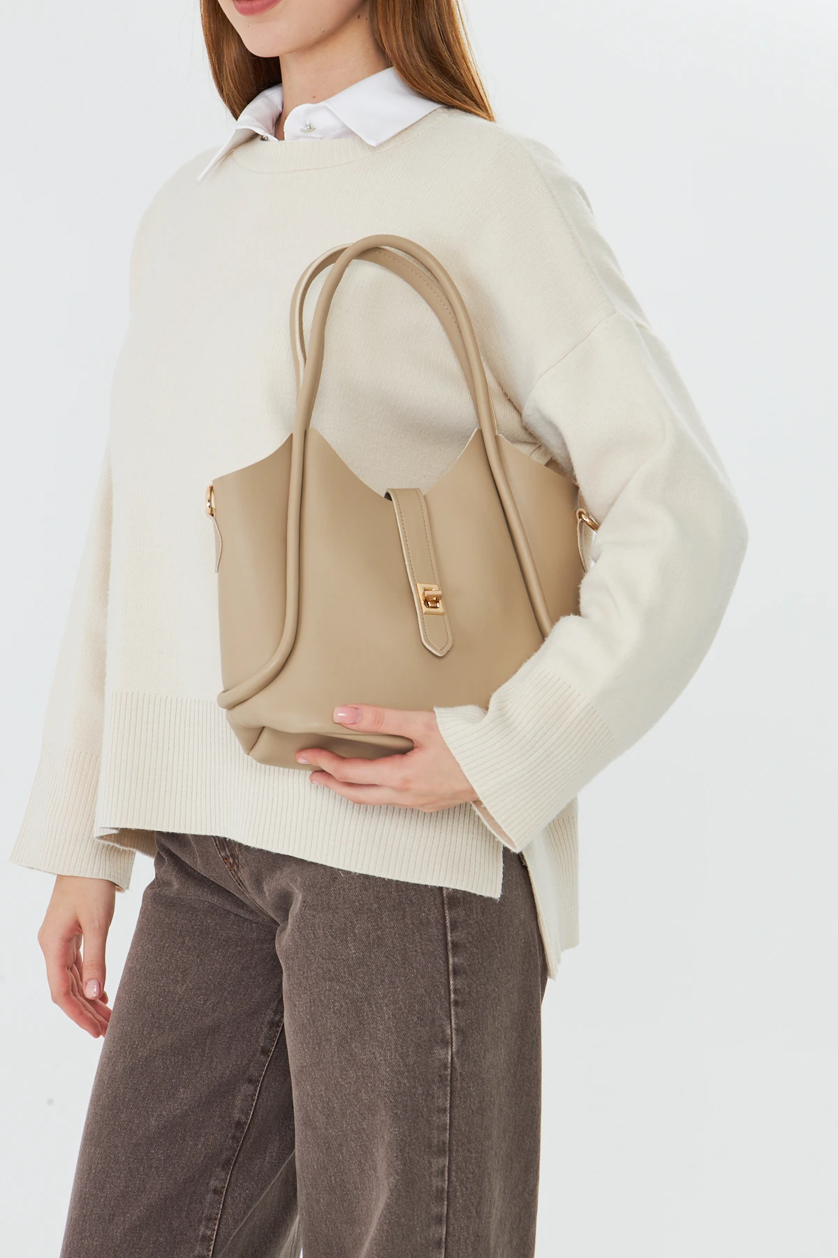 Arlina Çapraz Askılı Yavrulu Kadın Omuz, Kol ve El Çantası - Bej