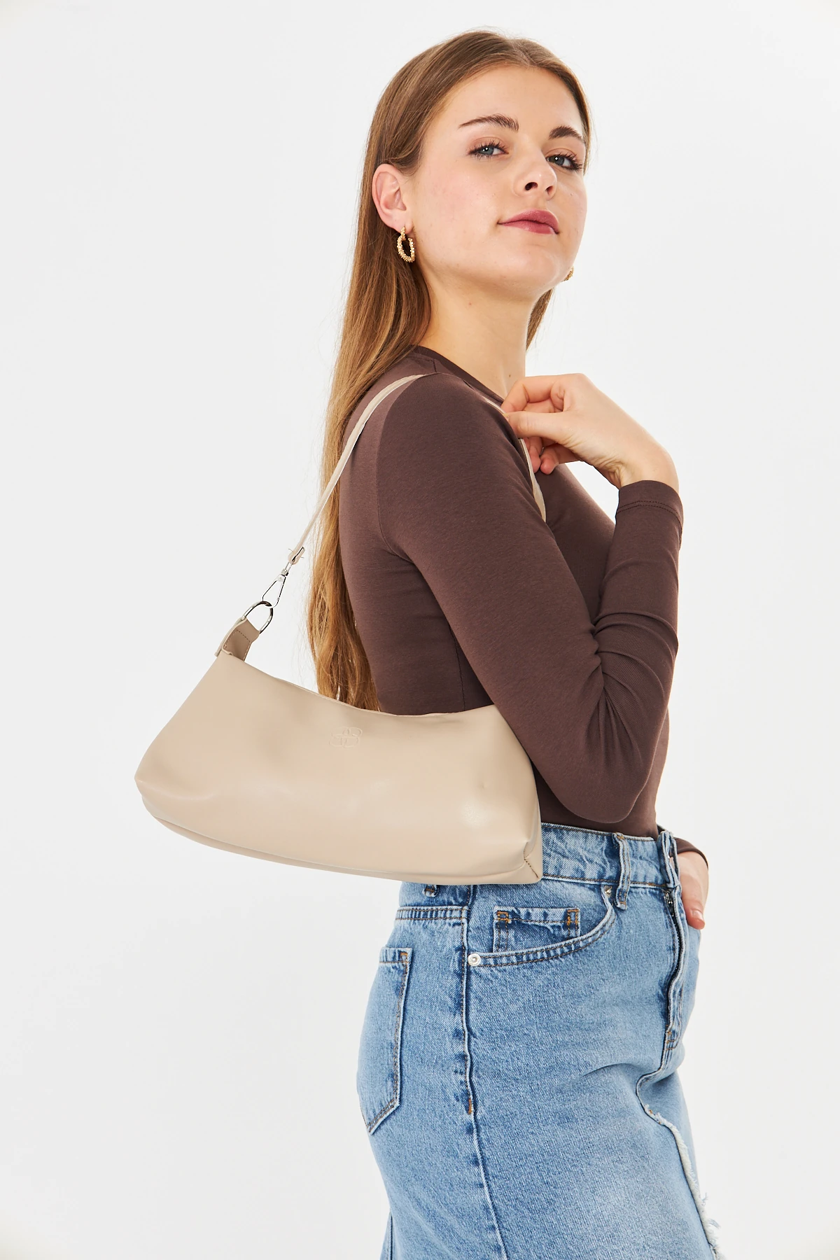 Lumira Mini Baget Kadın Omuz, Kol ve El Çantası - Bej