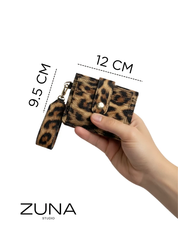 Leopar Desenli Çıtçıtlı Kartlık, Kağıt para bölmeli ve Anahtarlık Detaylı