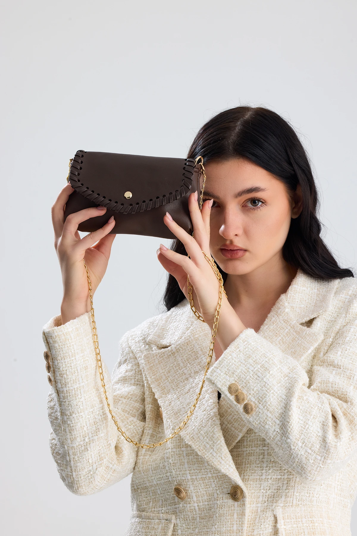 Allegra Zincirli Günlük Mini Kadın Omuz, Kol ve El Çantası - Kahverengi