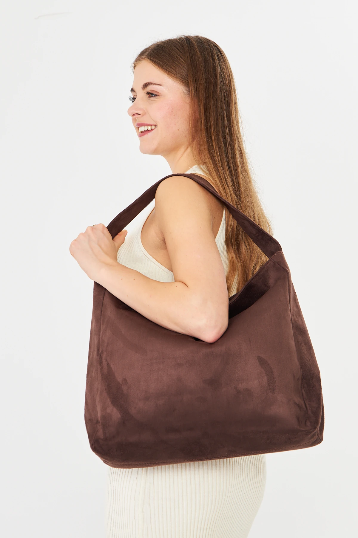 Lola Süet Salaş Omuz Çantası - Kahverengi