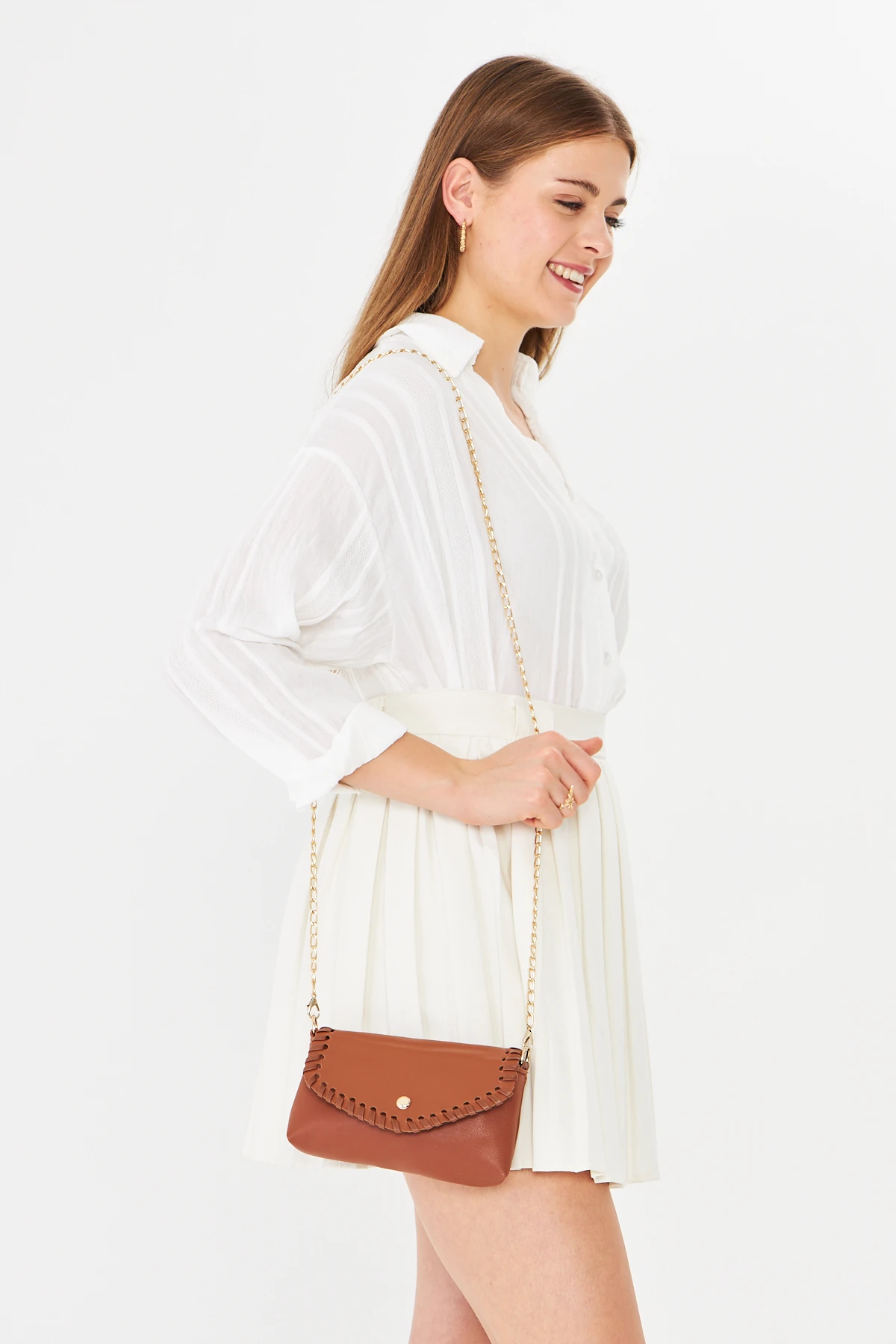 Allegra Zincirli Günlük Mini Kadın Omuz, Kol ve El Çantası - Taba