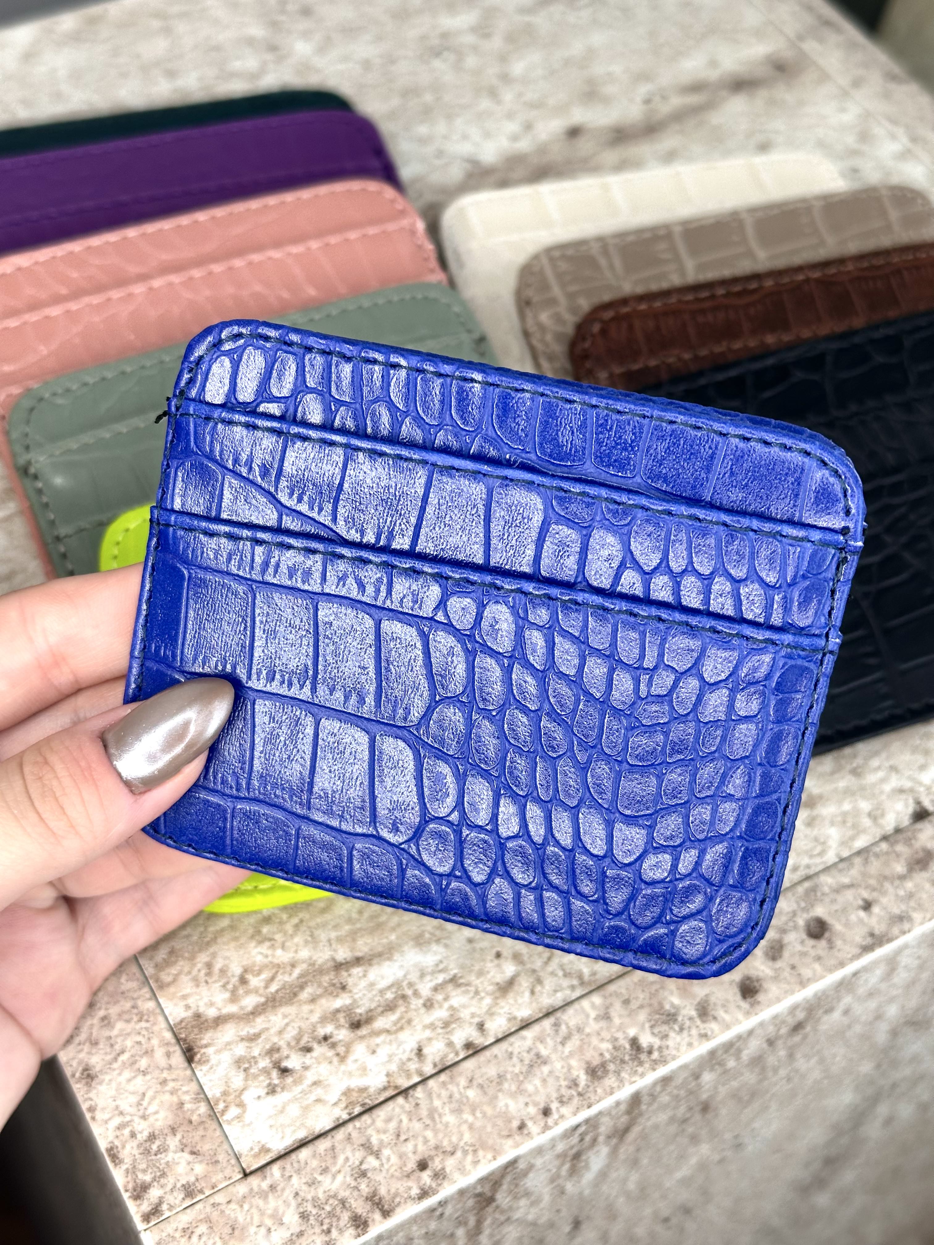 Dokulu Suni Deri, Kartlık - Kağıt Para Bölmeli Unisex Kartlık - Lacivert