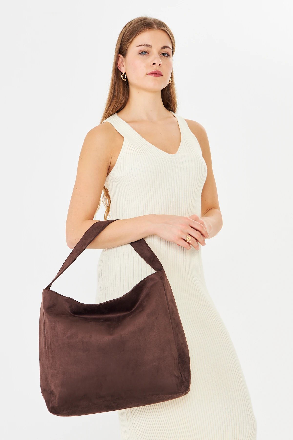 Lola Süet Salaş Omuz Çantası - Kahverengi