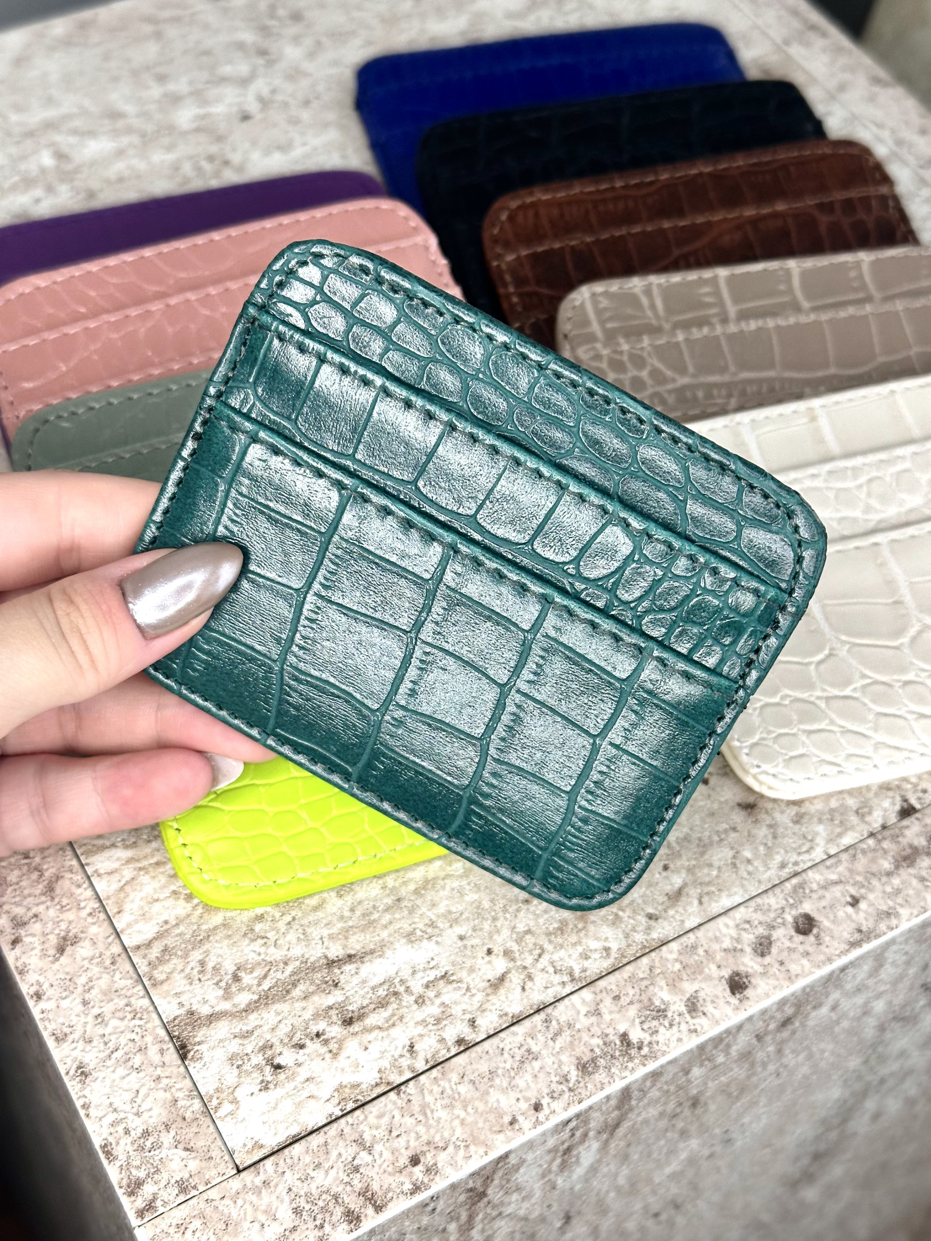 Dokulu Suni Deri, Kartlık - Kağıt Para Bölmeli Unisex Kartlık - Haki