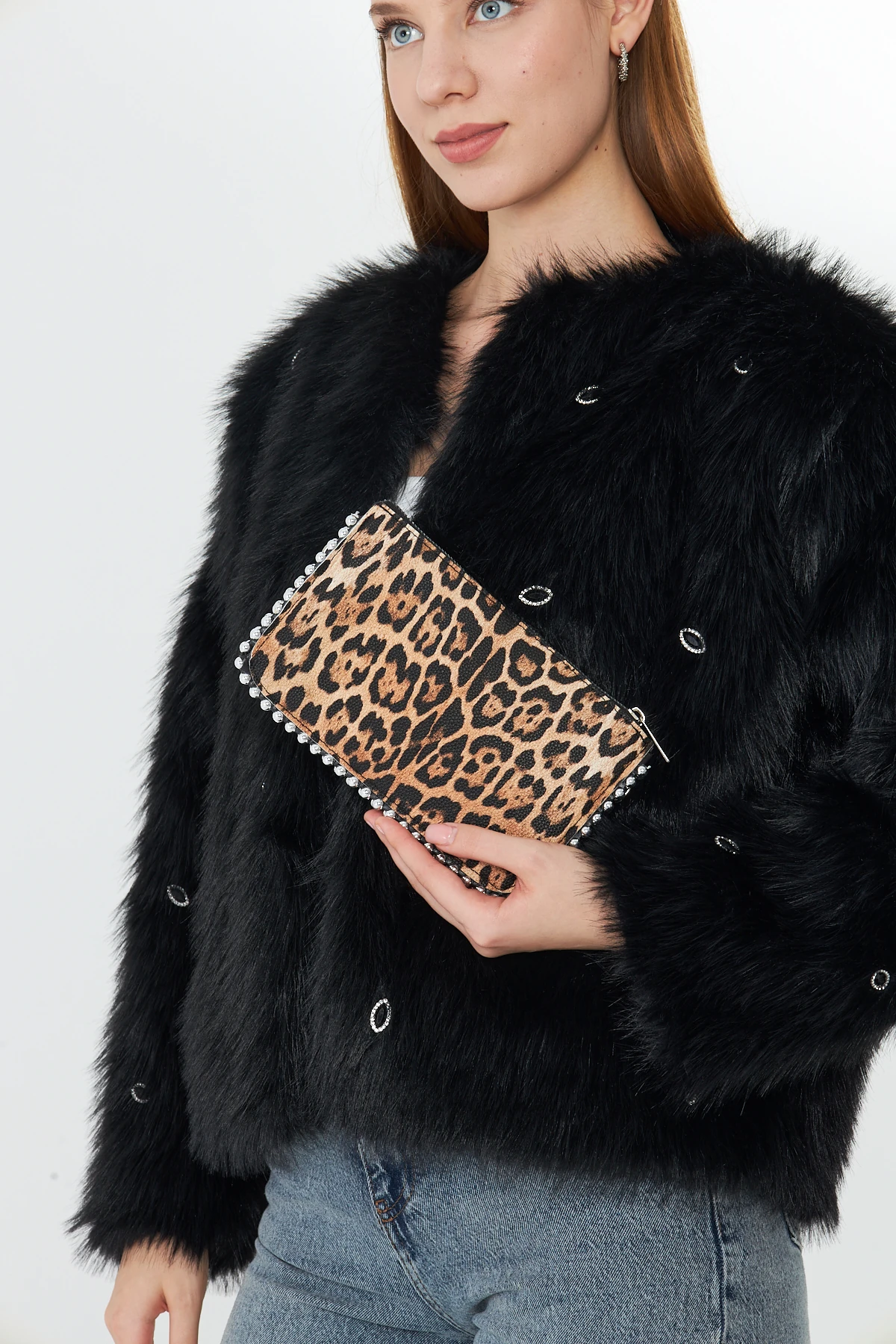 Feyora Zincir Askılı Boncuklu Kadın Omuz, Kol ve El Çantası - Leopar