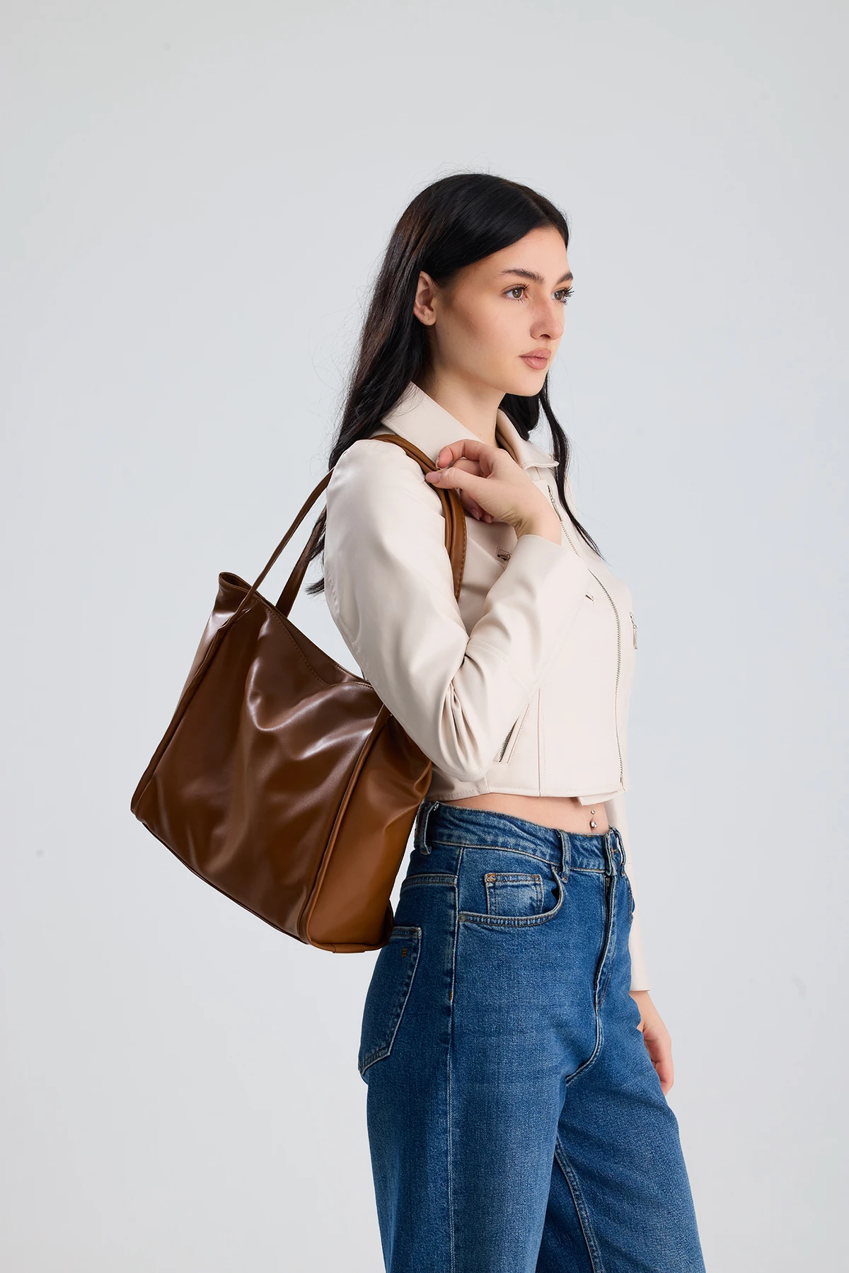 Esmarie Çift Saplı Salaş Kadın Omuz, Kol ve El Çantası - Taba