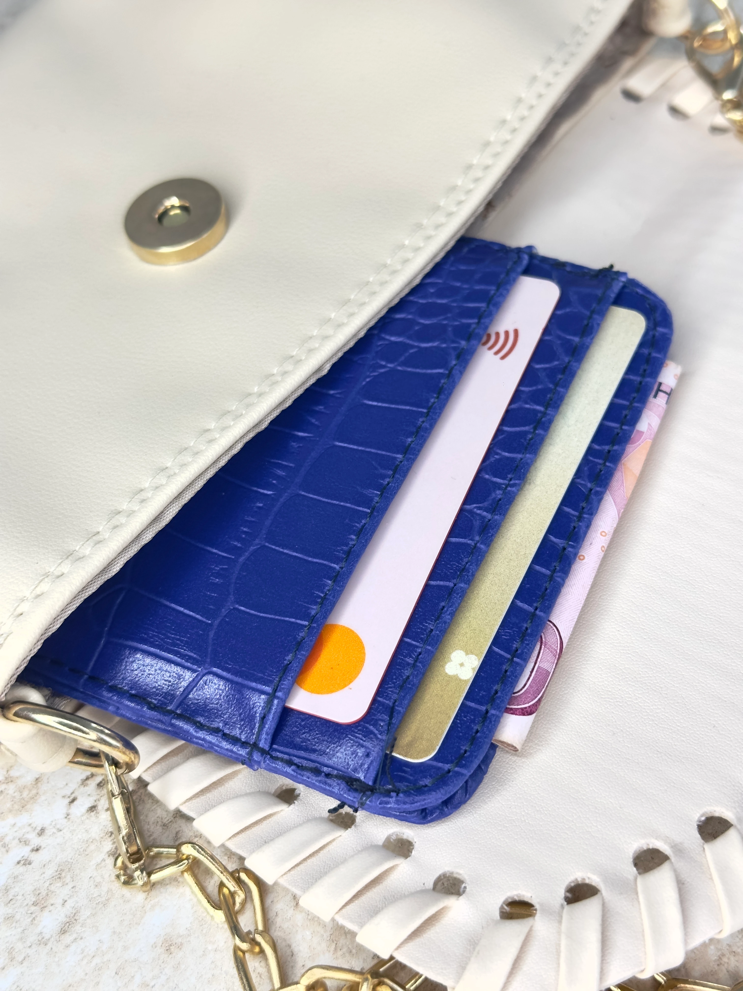 Dokulu Suni Deri, Kartlık - Kağıt Para Bölmeli Unisex Kartlık - Lacivert