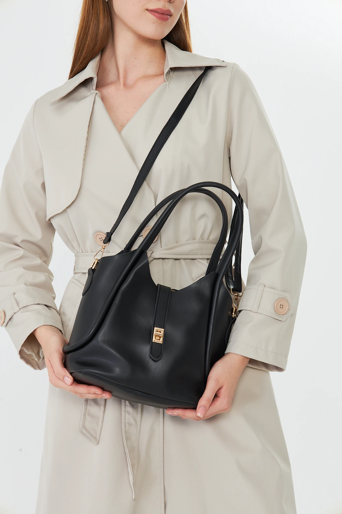 Arlina Çapraz Askılı Yavrulu Kadın Omuz, Kol ve El Çantası - Siyah