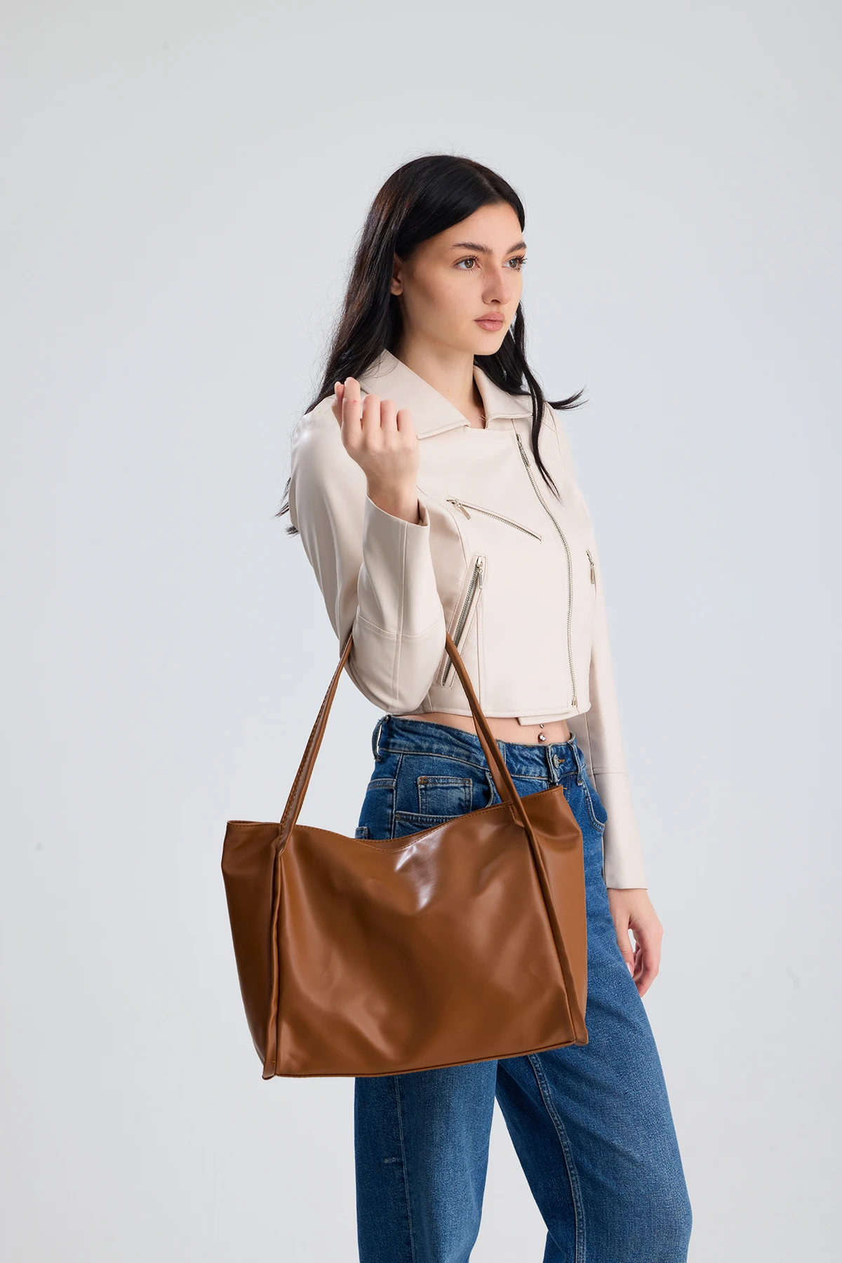 Esmarie Çift Saplı Salaş Kadın Omuz, Kol ve El Çantası - Taba