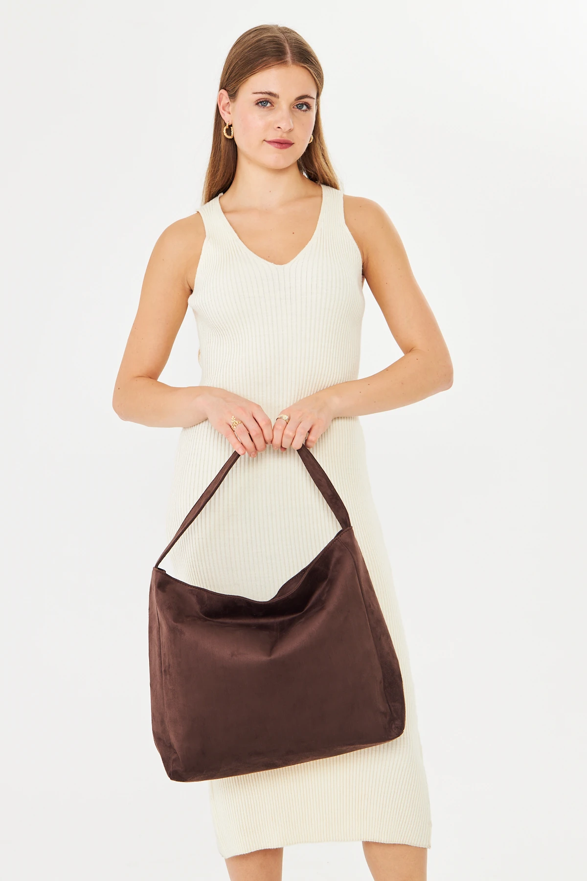 Lola Süet Salaş Omuz Çantası - Kahverengi