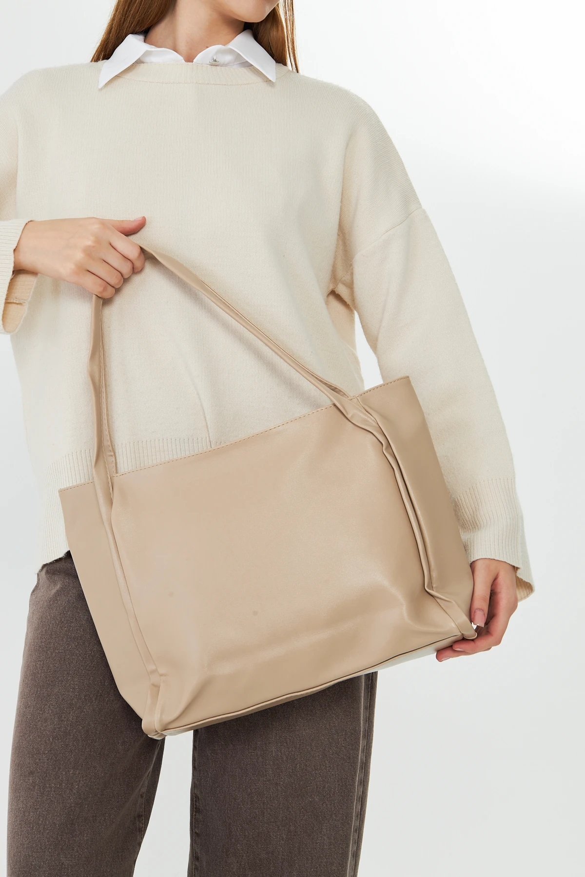 Esmarie Çift Saplı Salaş Kadın Omuz, Kol ve El Çantası - Bej