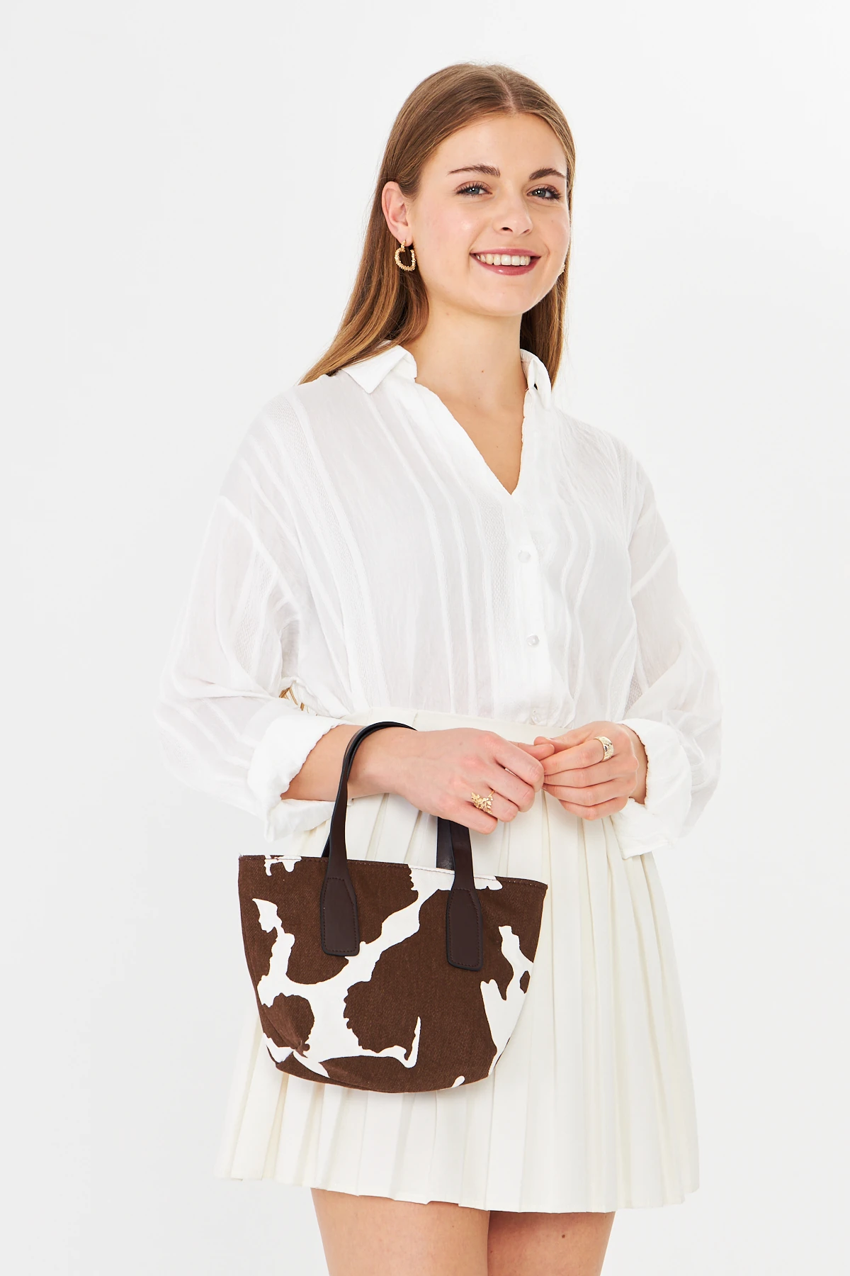 Besti Uzun Askılı Çapraz Çanta - Cow Print Brown
