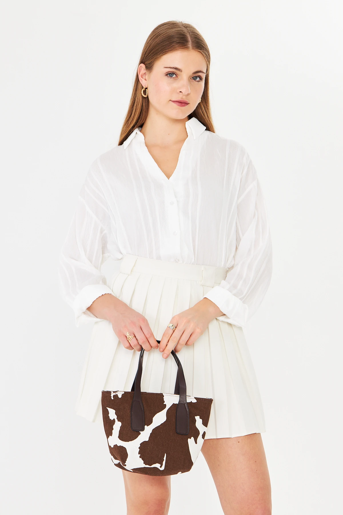 Besti Uzun Askılı Çapraz Çanta - Cow Print Brown