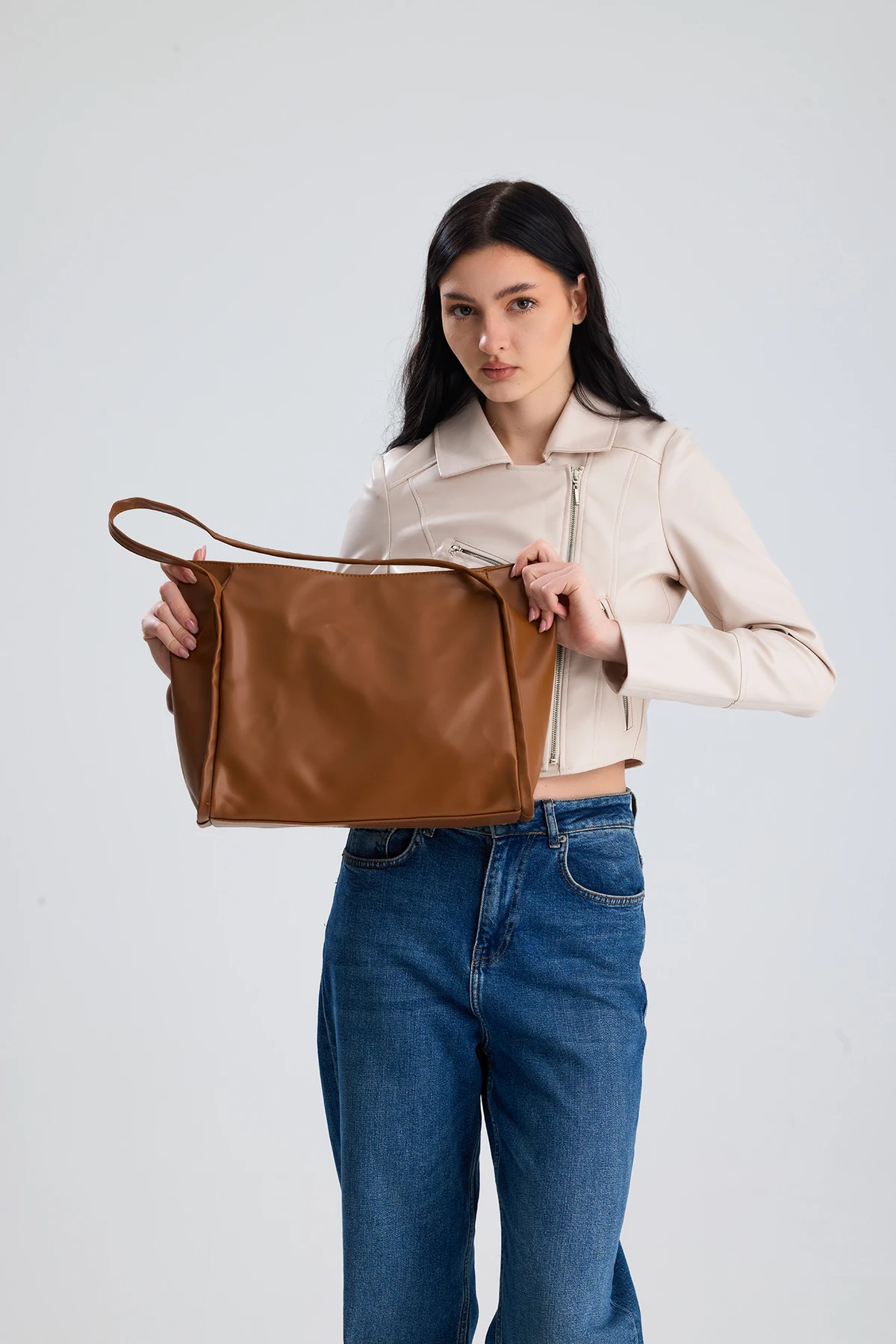 Esmarie Çift Saplı Salaş Kadın Omuz, Kol ve El Çantası - Taba