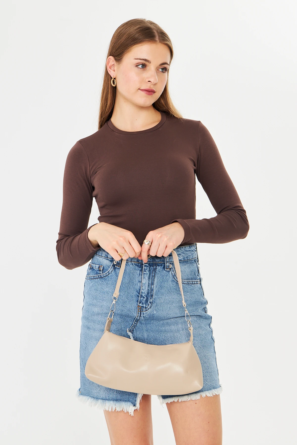 Lumira Mini Baget Kadın Omuz, Kol ve El Çantası - Bej