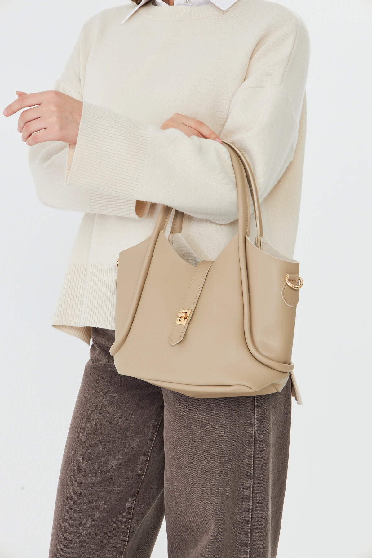 Arlina Çapraz Askılı Yavrulu Kadın Omuz, Kol ve El Çantası - Bej