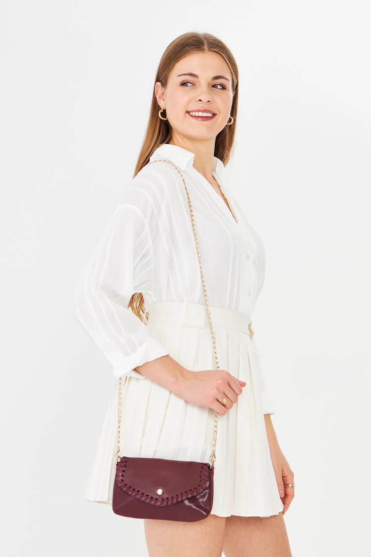 Allegra Zincirli Günlük Mini Kadın Omuz, Kol ve El Çantası - Bordo