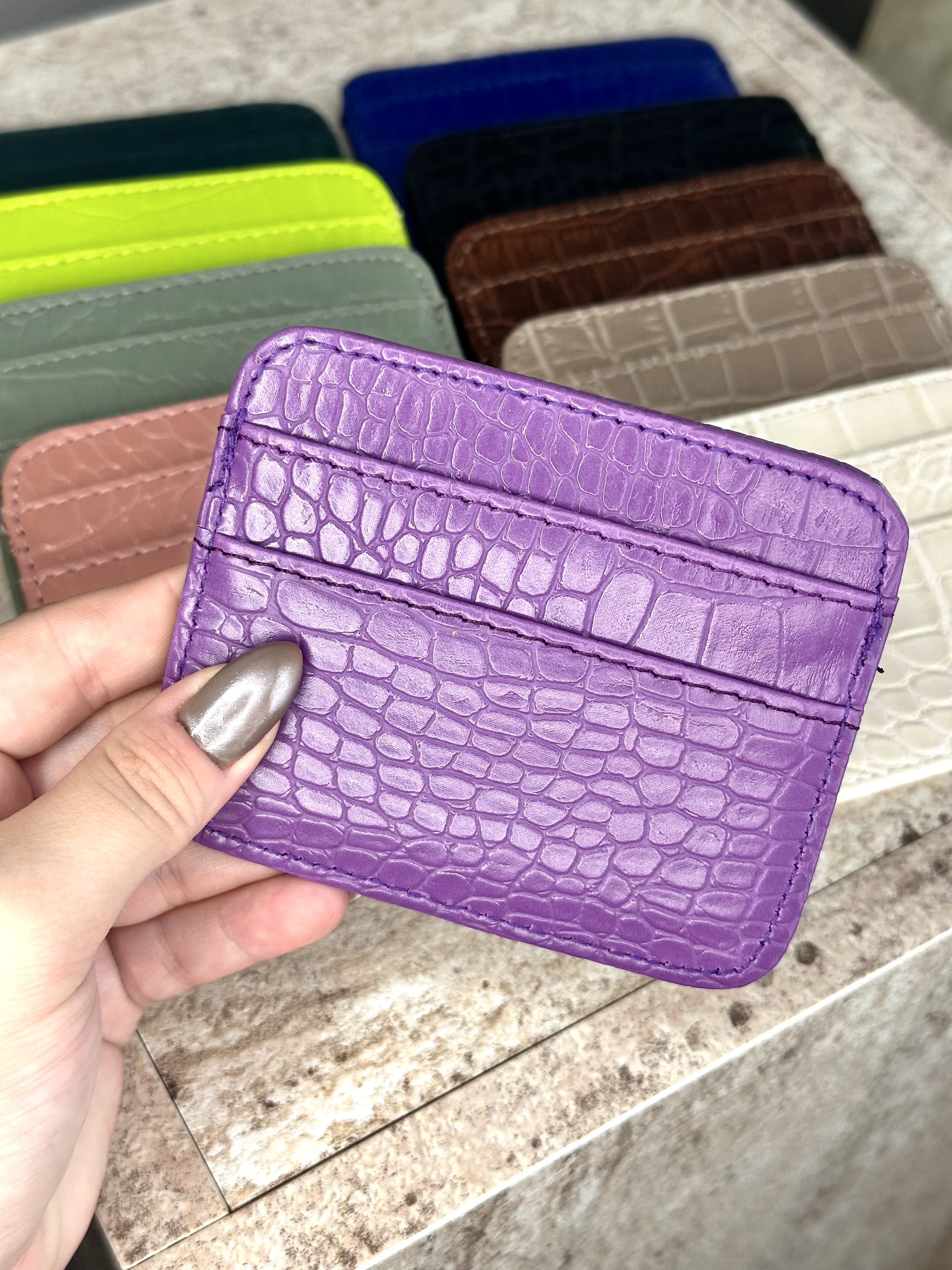 Dokulu Suni Deri, Kartlık - Kağıt Para Bölmeli Unisex Kartlık - Lila