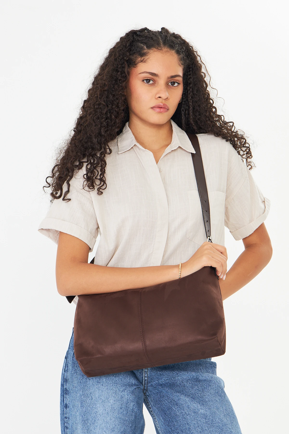 Metro Süet Kadın Omuz, Kol ve El Çantası - Kahverengi