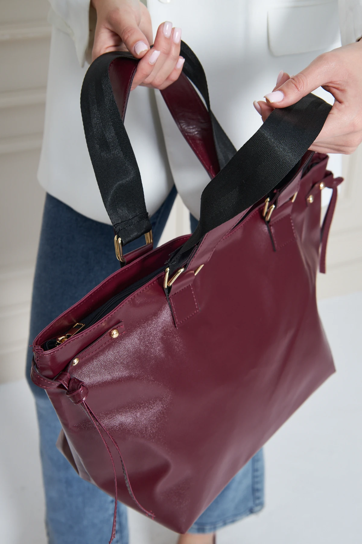 Jute Omuz Çantası - Bordo