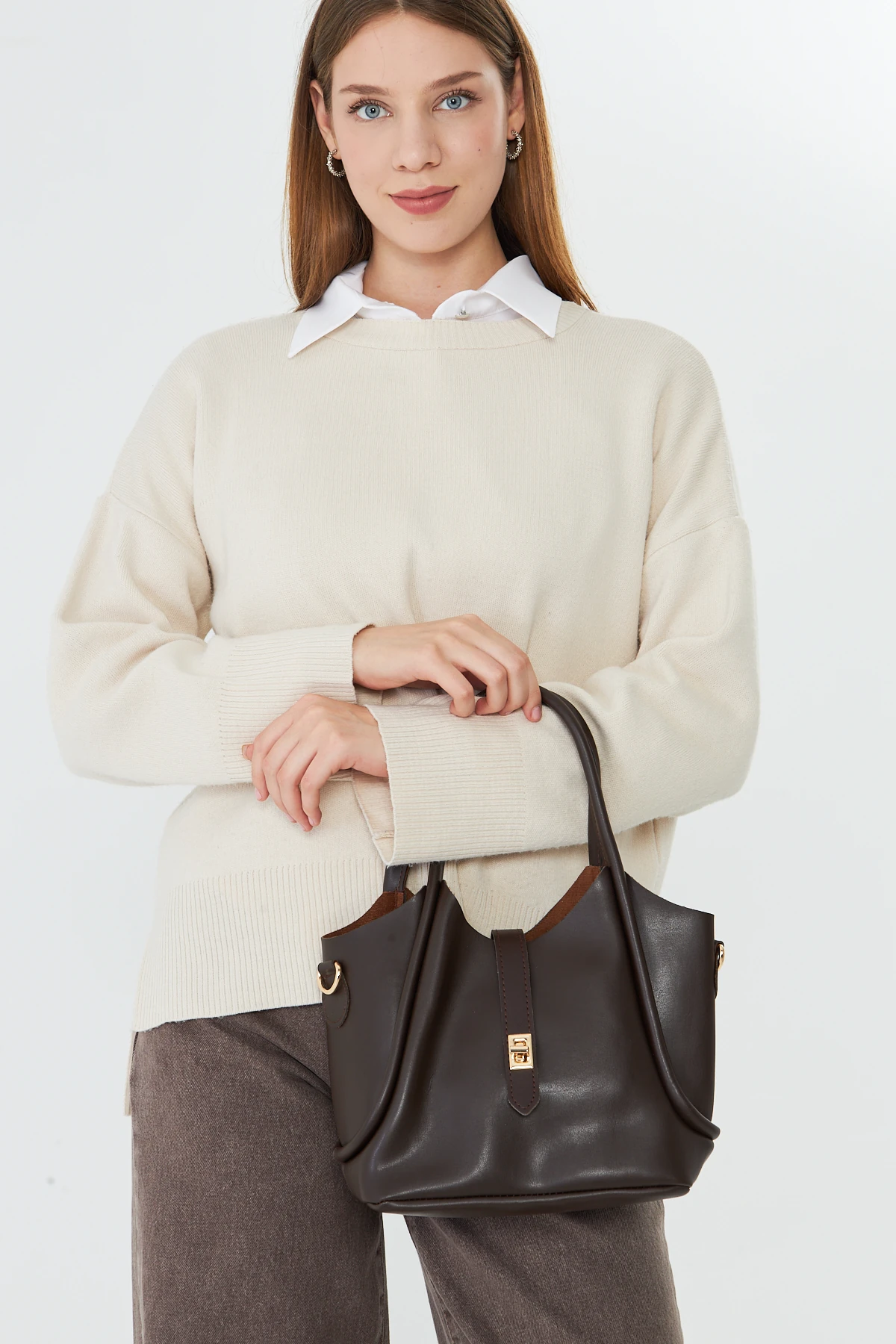 Arlina Çapraz Askılı Yavrulu Kadın Omuz, Kol ve El Çantası - Kahverengi