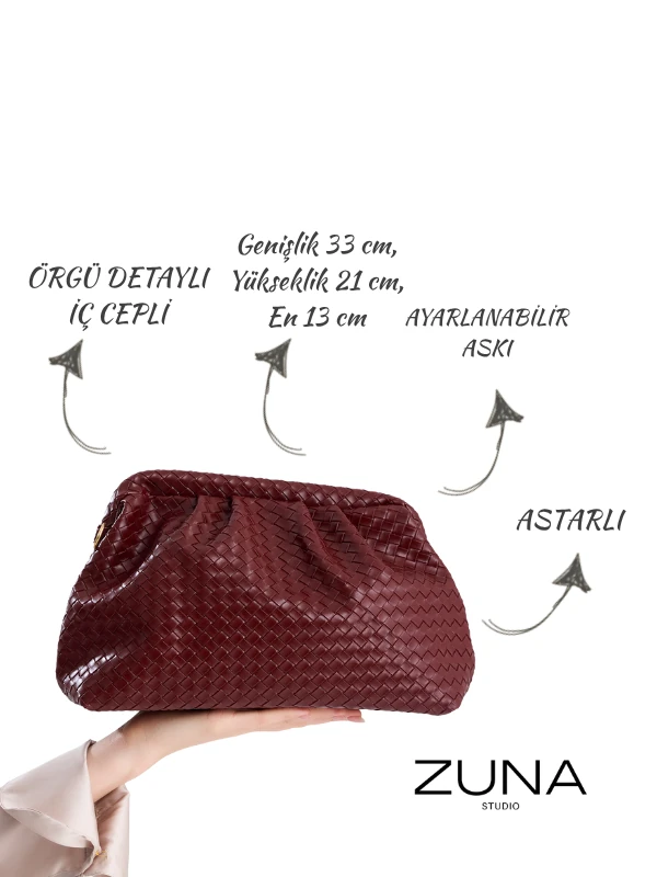 Liora Örgü Detaylı Portföy Kadın Omuz, Kol ve El Çantası - Bordo