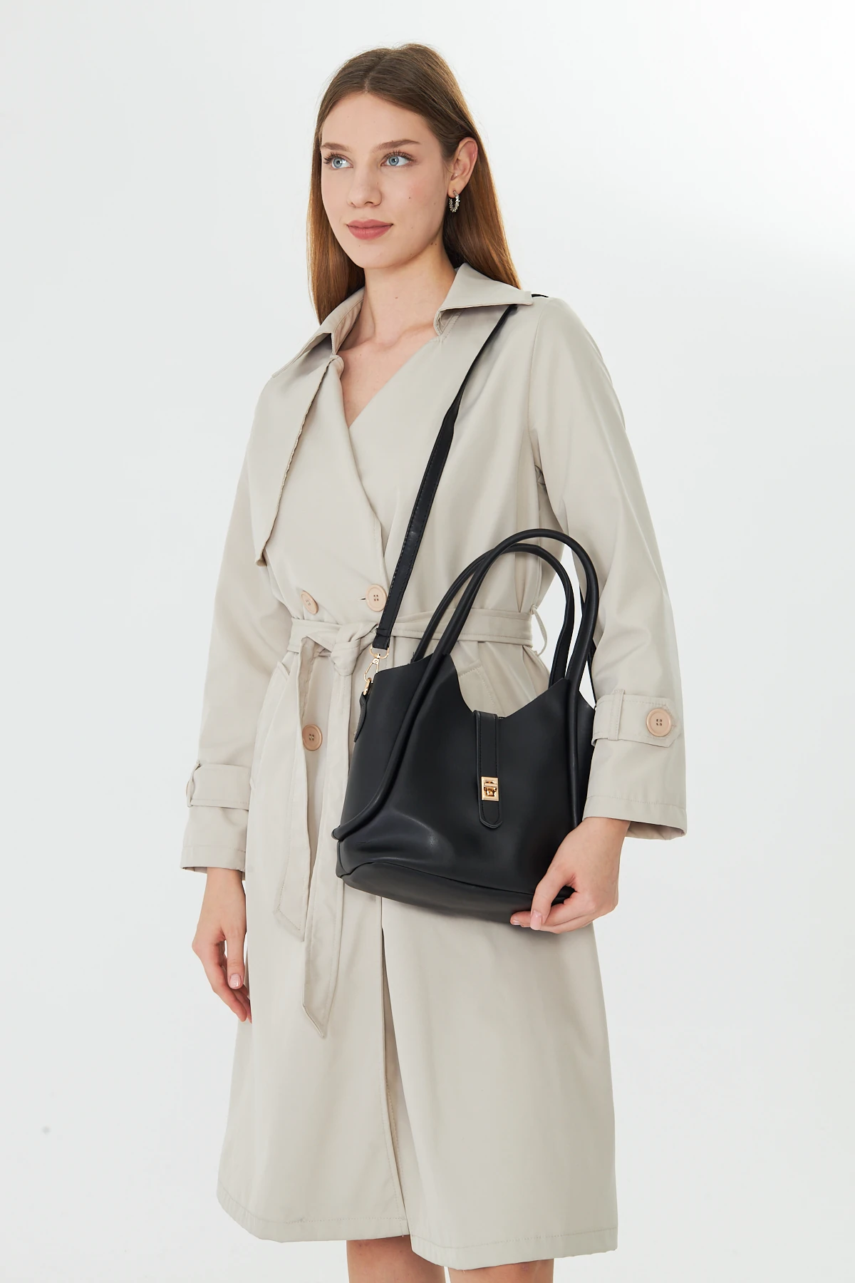 Arlina Çapraz Askılı Yavrulu Kadın Omuz, Kol ve El Çantası - Siyah