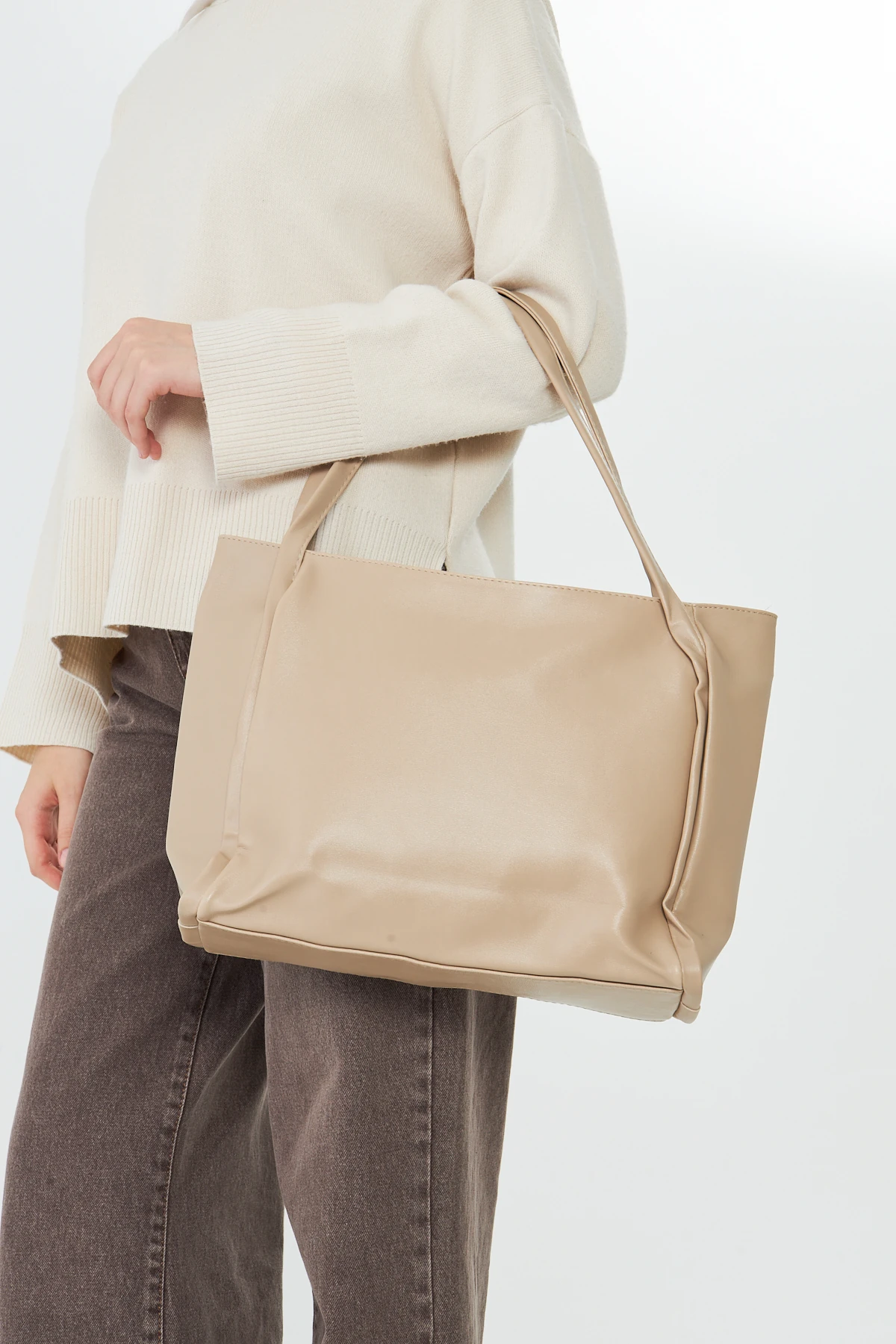 Esmarie Çift Saplı Salaş Kadın Omuz, Kol ve El Çantası - Bej