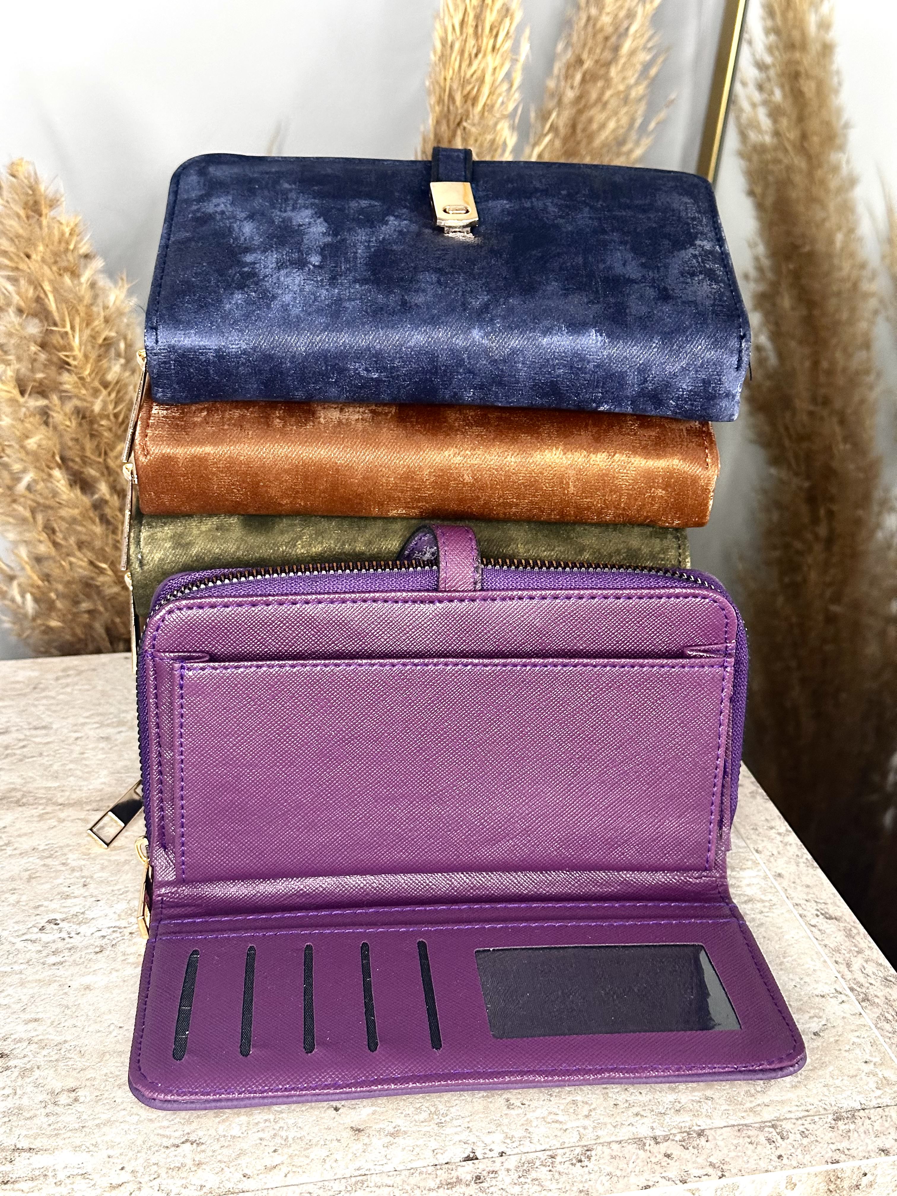 Suet Kadın Çıtçıtlı Cüzdan - Fermuarlı Telefon, Kağıt ve Bozuk Para Bölmeli - Lila