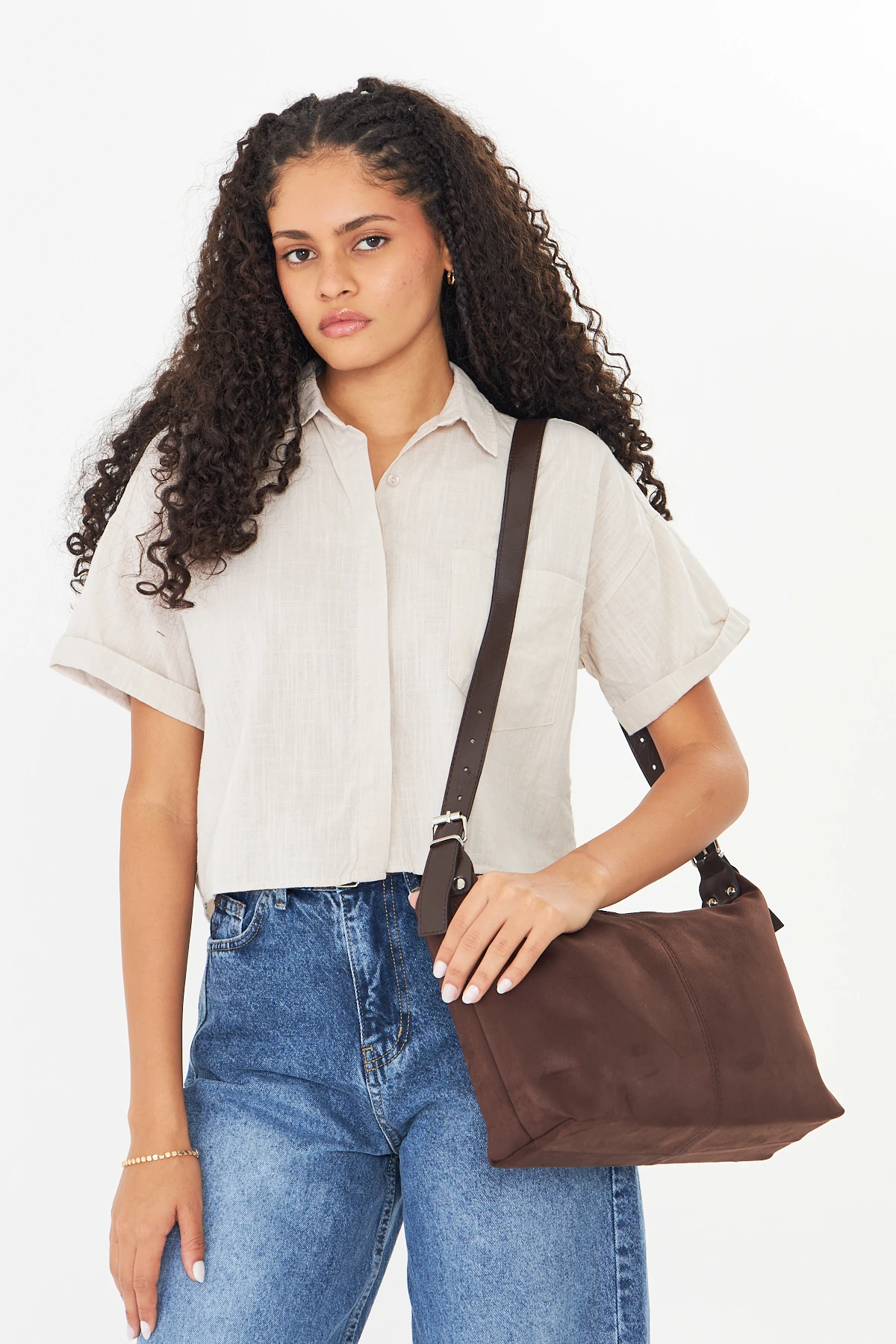 Metro Süet Kadın Omuz, Kol ve El Çantası - Kahverengi