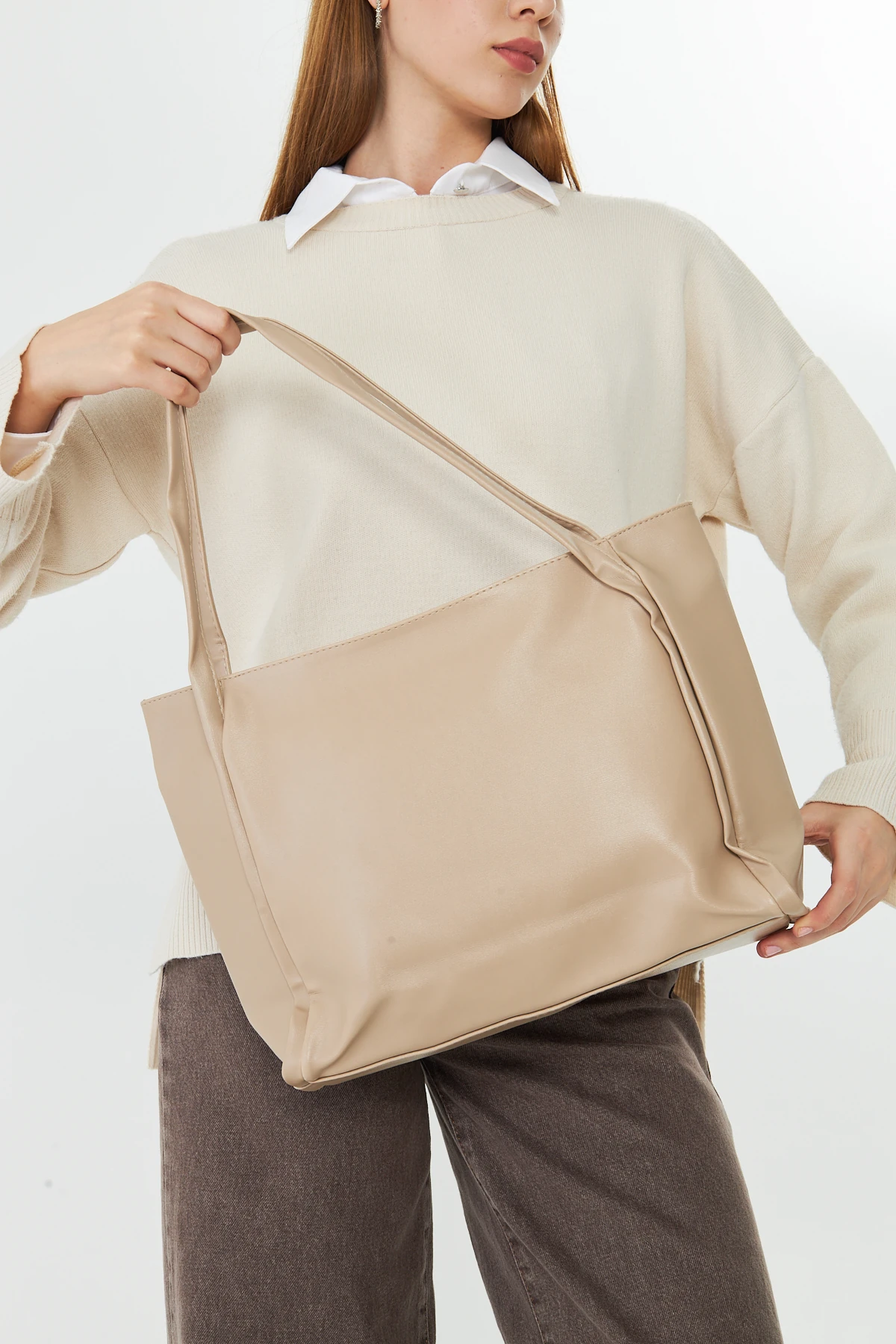 Esmarie Çift Saplı Salaş Kadın Omuz, Kol ve El Çantası - Bej