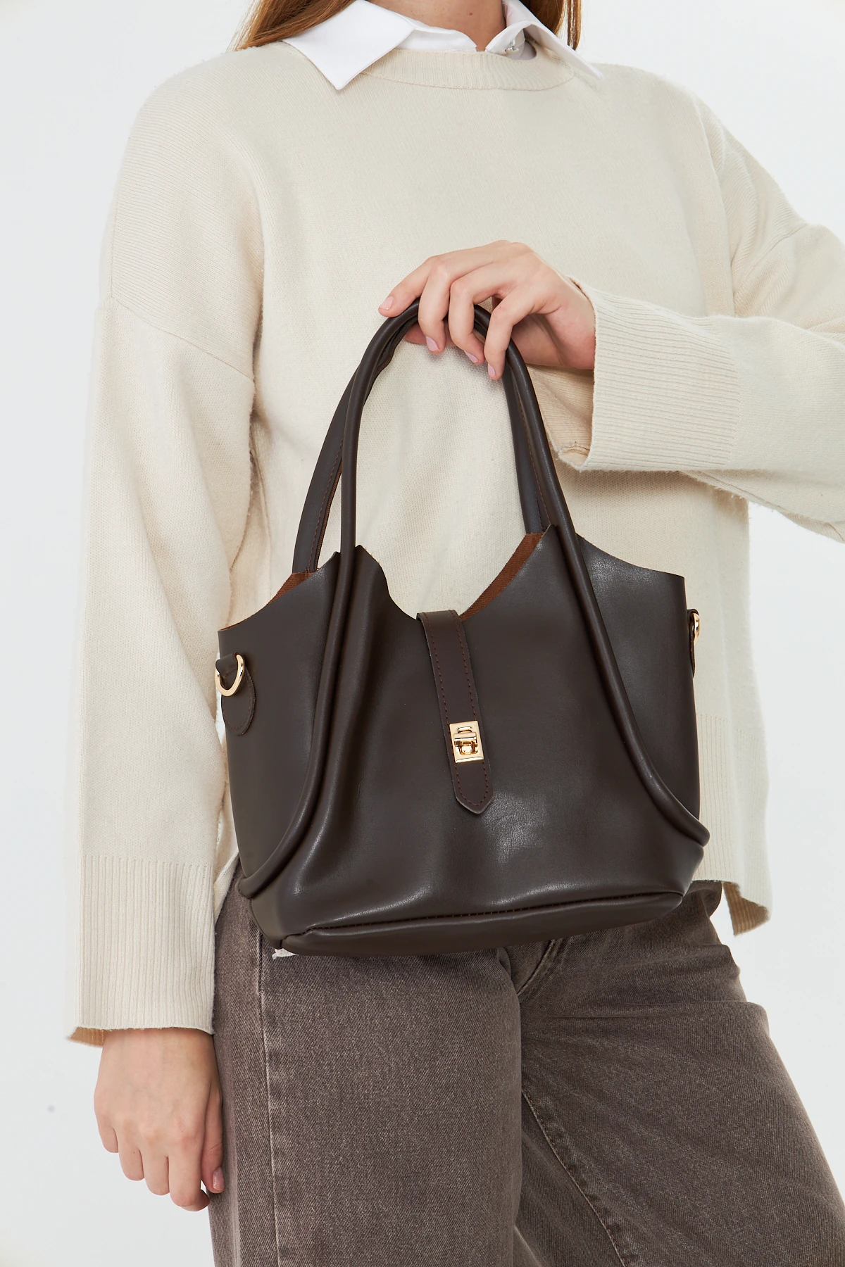 Arlina Çapraz Askılı Yavrulu Kadın Omuz, Kol ve El Çantası - Kahverengi