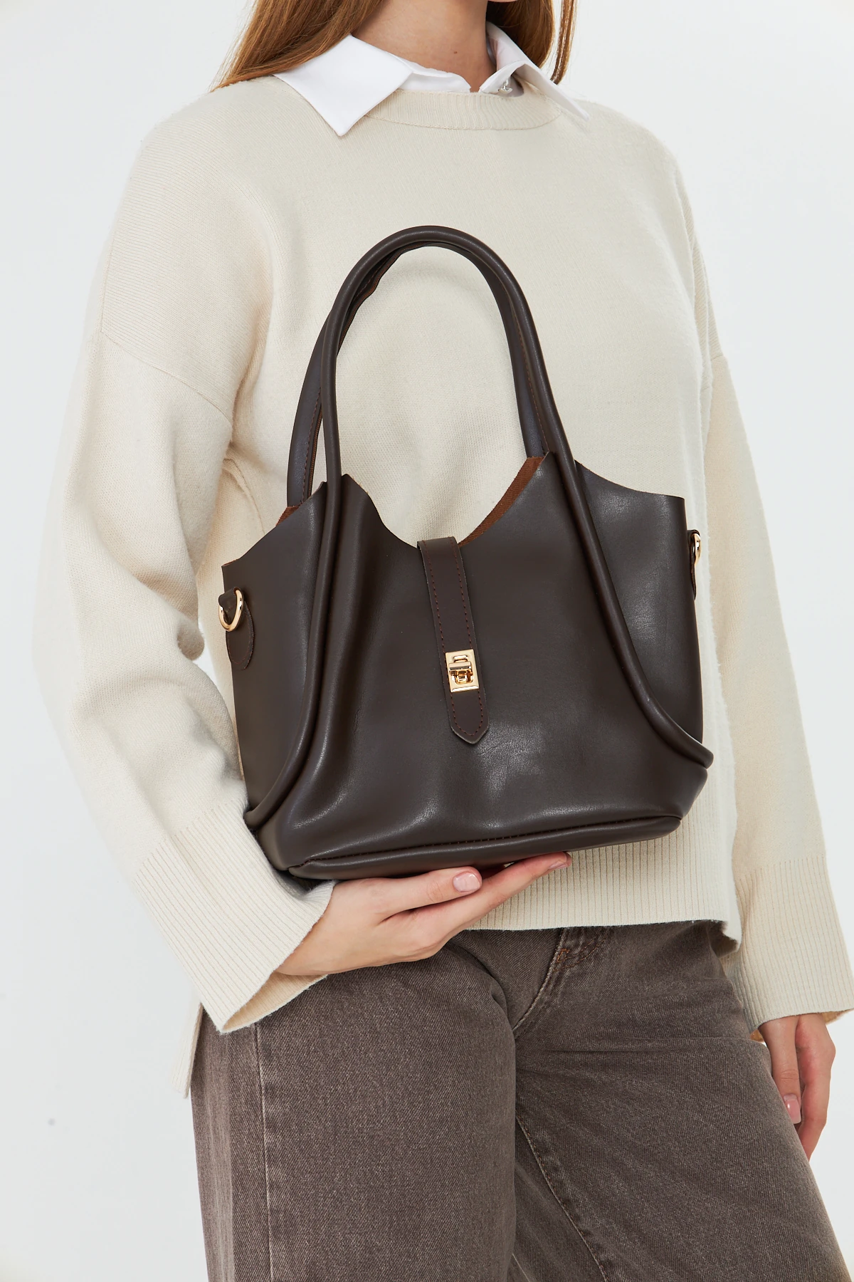 Arlina Çapraz Askılı Yavrulu Kadın Omuz, Kol ve El Çantası - Kahverengi