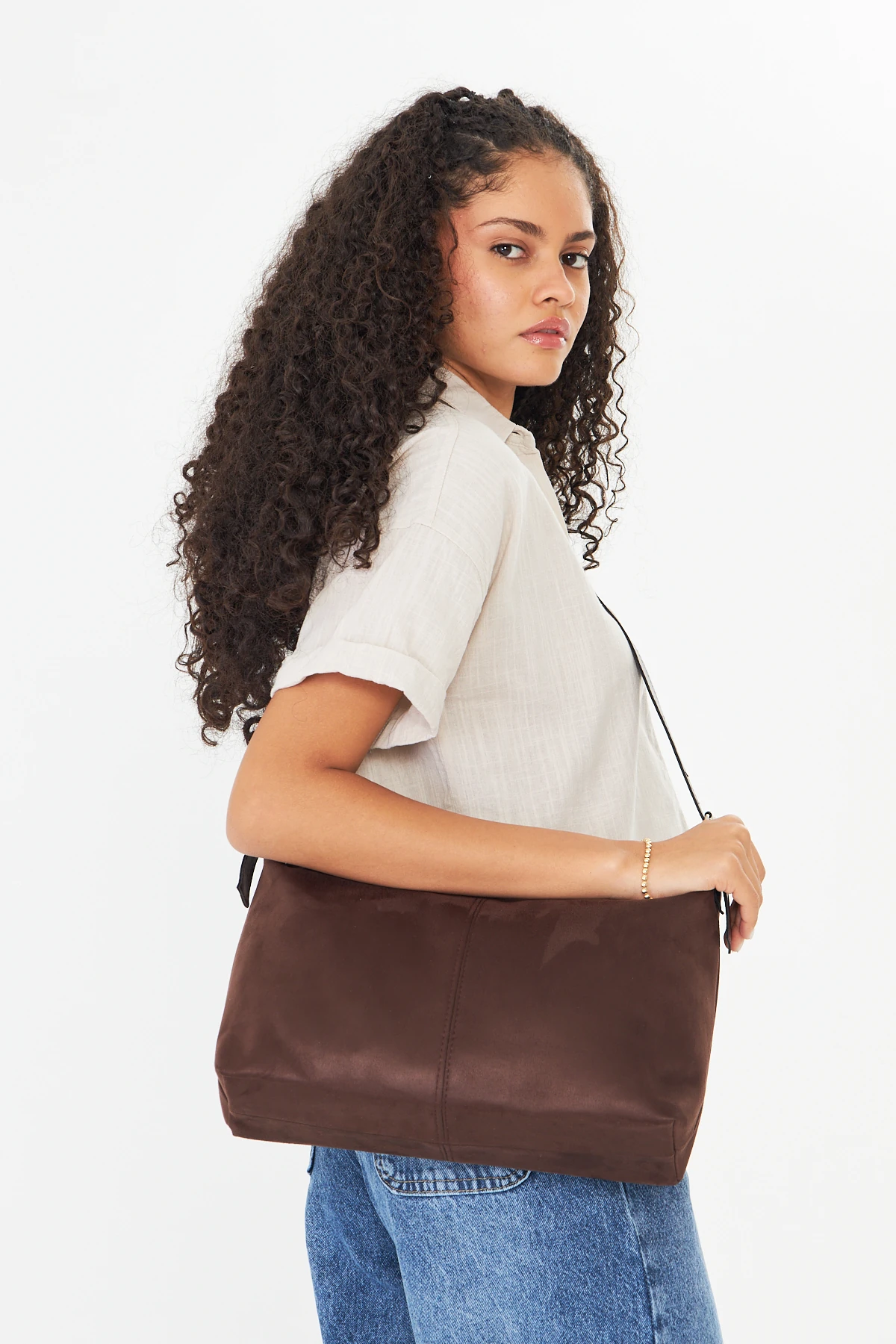 Metro Süet Kadın Omuz, Kol ve El Çantası - Kahverengi