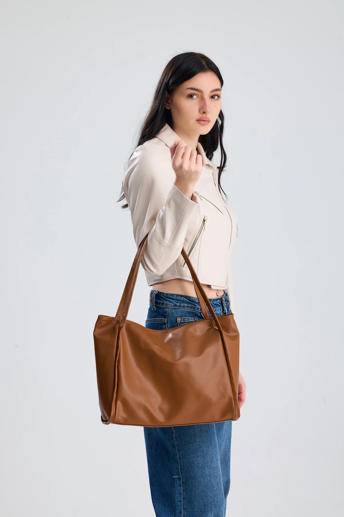 Esmarie Çift Saplı Salaş Kadın Omuz, Kol ve El Çantası - Taba