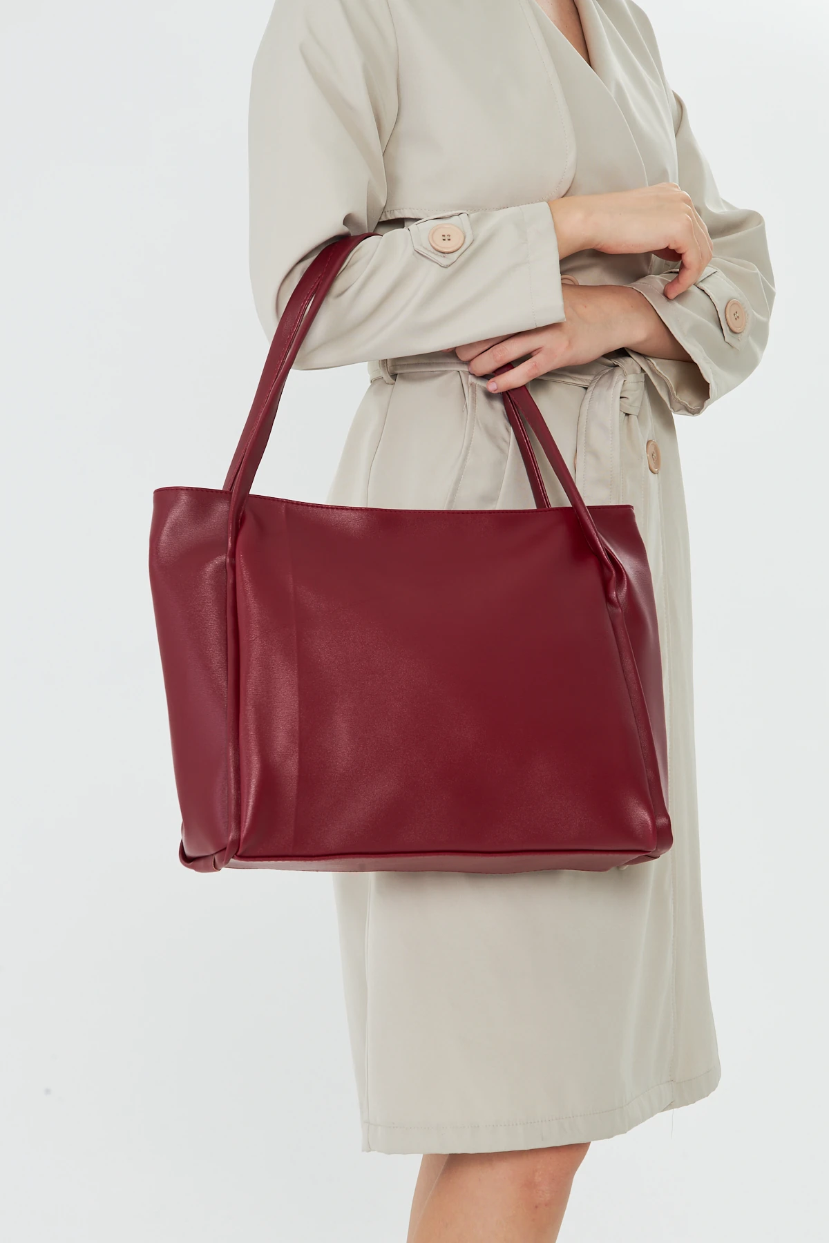 Esmarie Çift Saplı Salaş Kadın Omuz, Kol ve El Çantası - Bordo