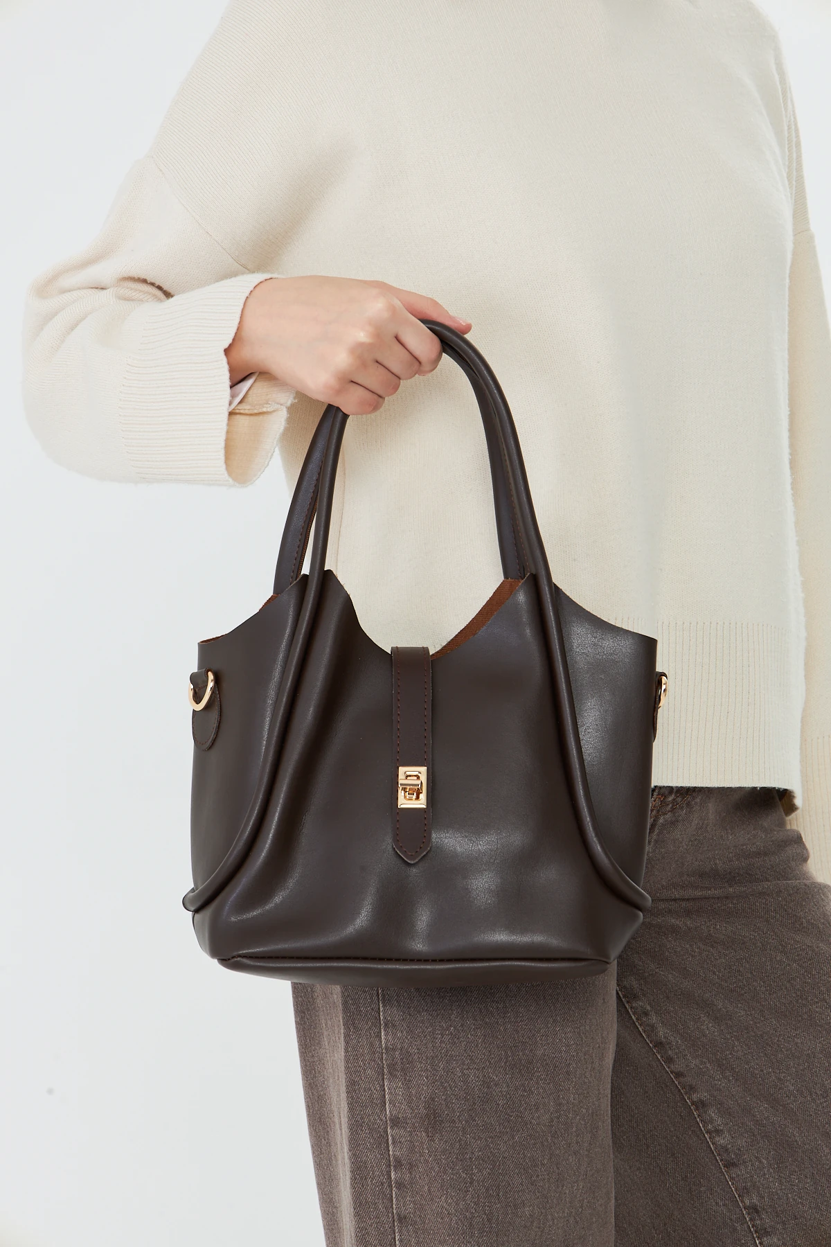 Arlina Çapraz Askılı Yavrulu Kadın Omuz, Kol ve El Çantası - Kahverengi