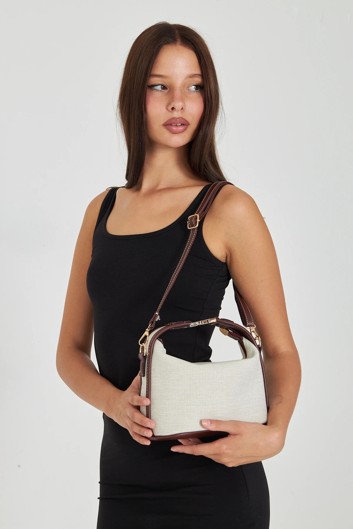 Ravella Kanvas Metal Tokalı Kadın El, Kol ve Omuz Çantası - Bordo